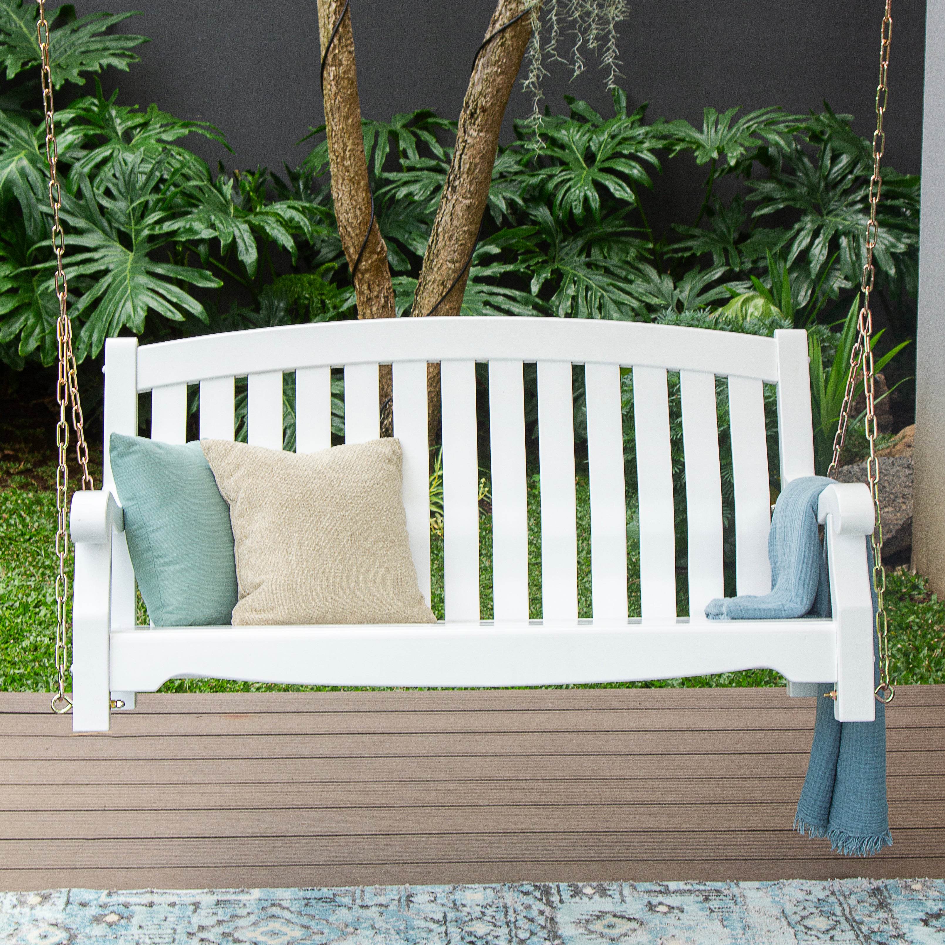 Bonn Mahogany Wood White Porch Swing - Image 3