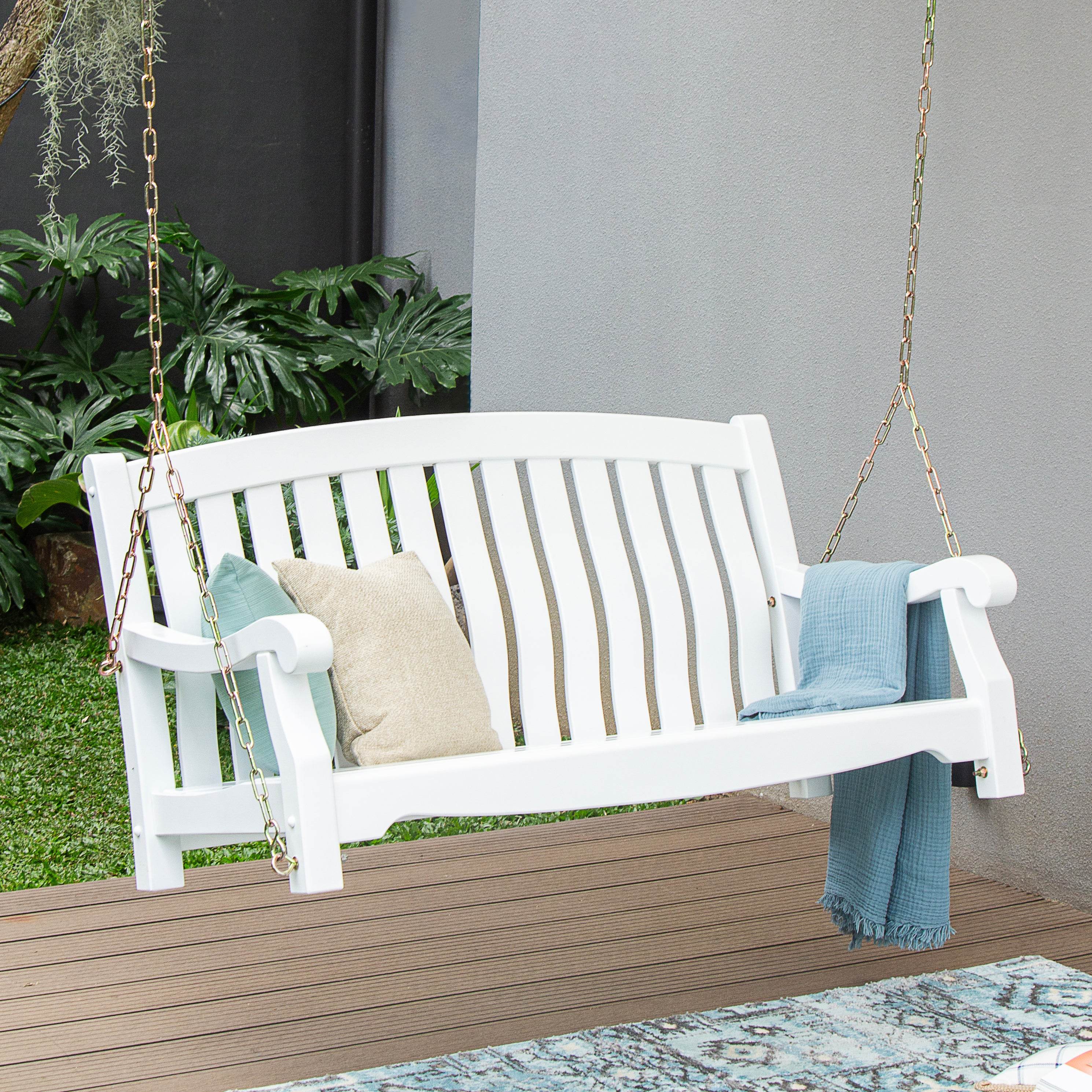 Bonn Mahogany Wood White Porch Swing - Image 4