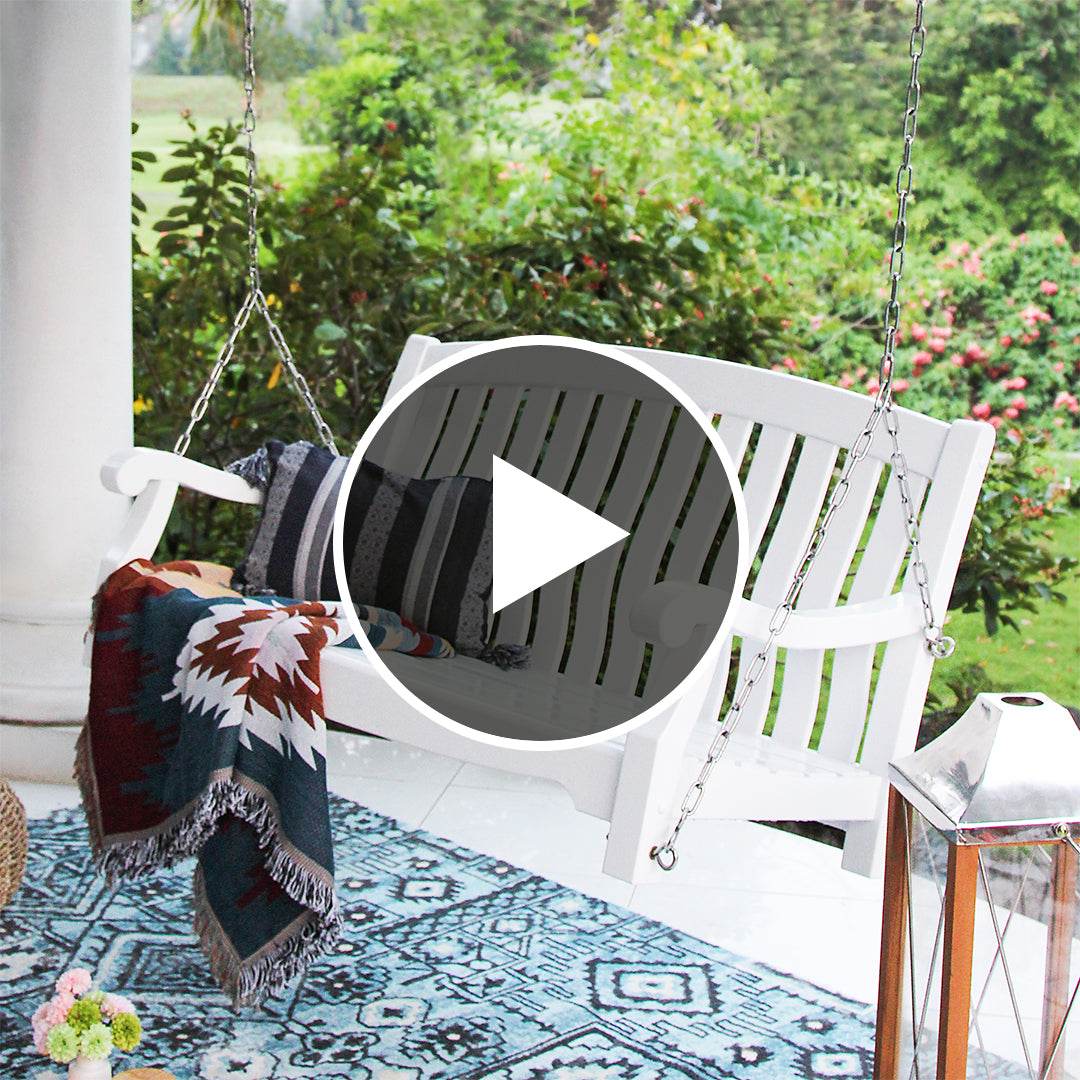 Bonn Mahogany Wood White Porch Swing - Image 5