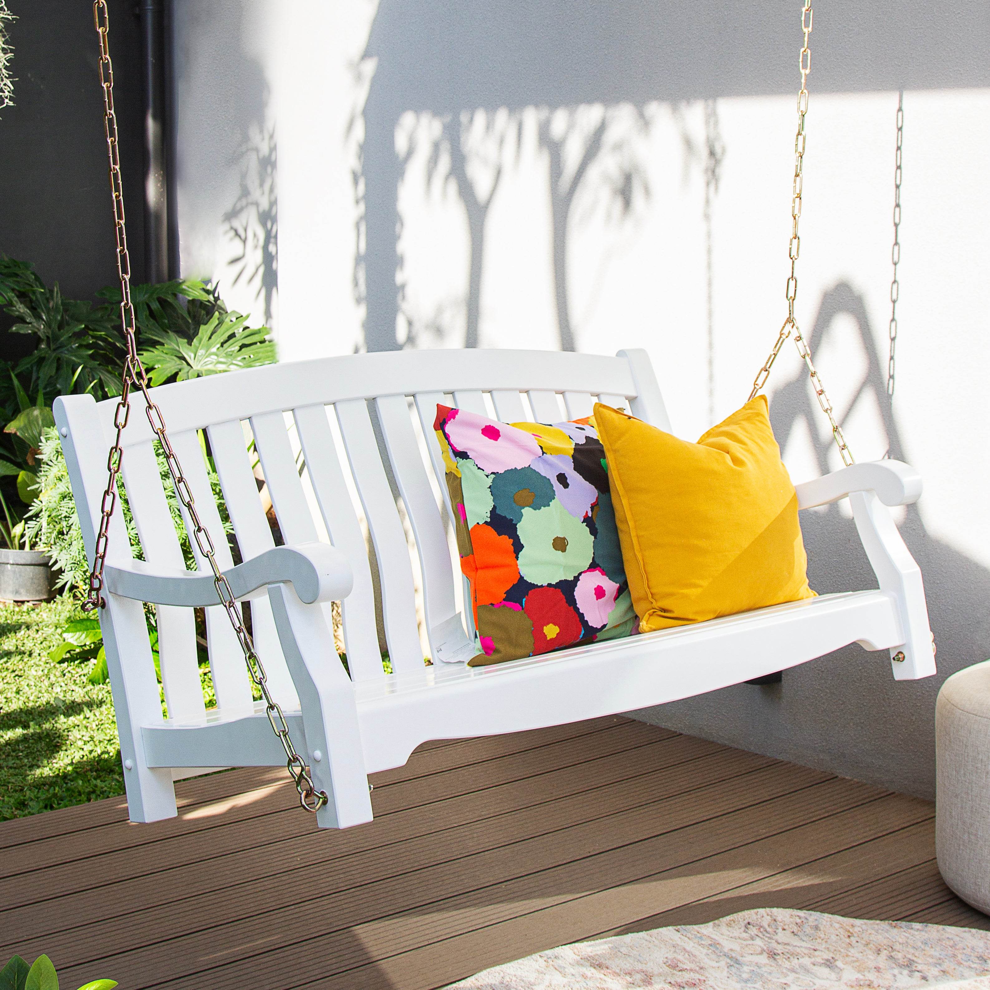 Bonn Mahogany Wood White Porch Swing - Image 6