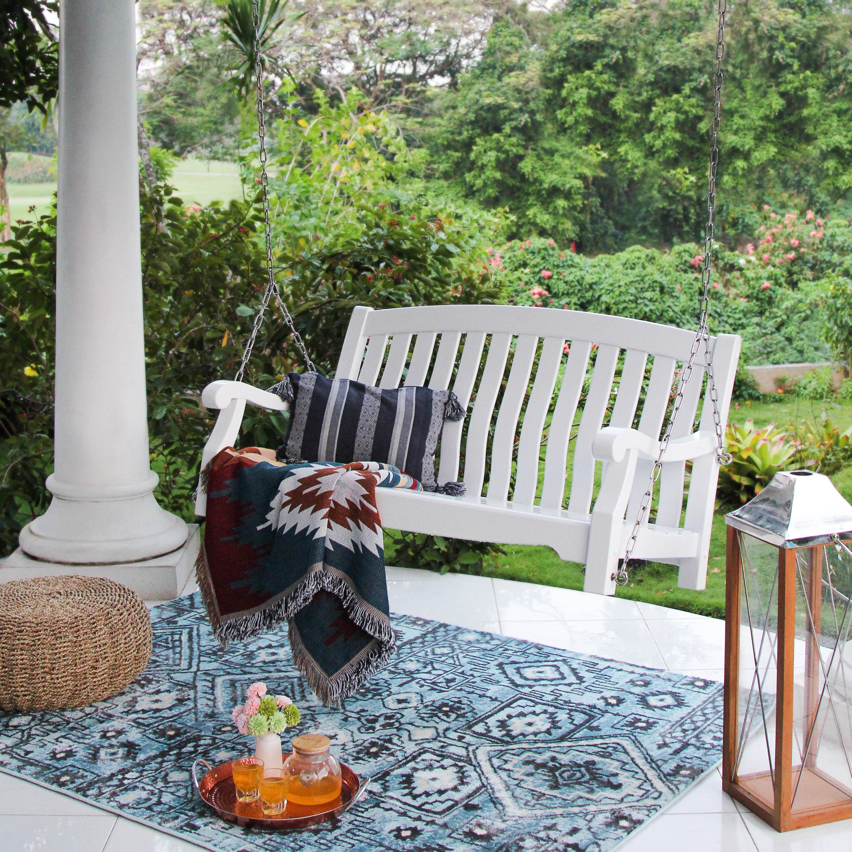 Bonn Mahogany Wood White Porch Swing - Image 7
