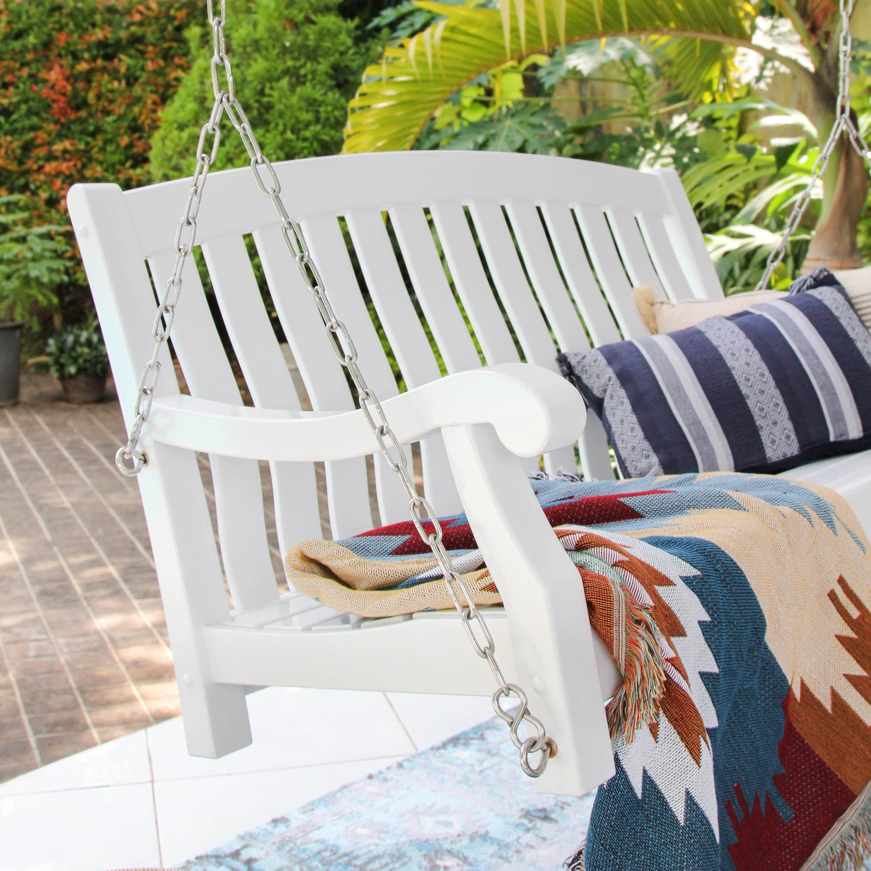 Bonn Mahogany Wood White Porch Swing - Image 8