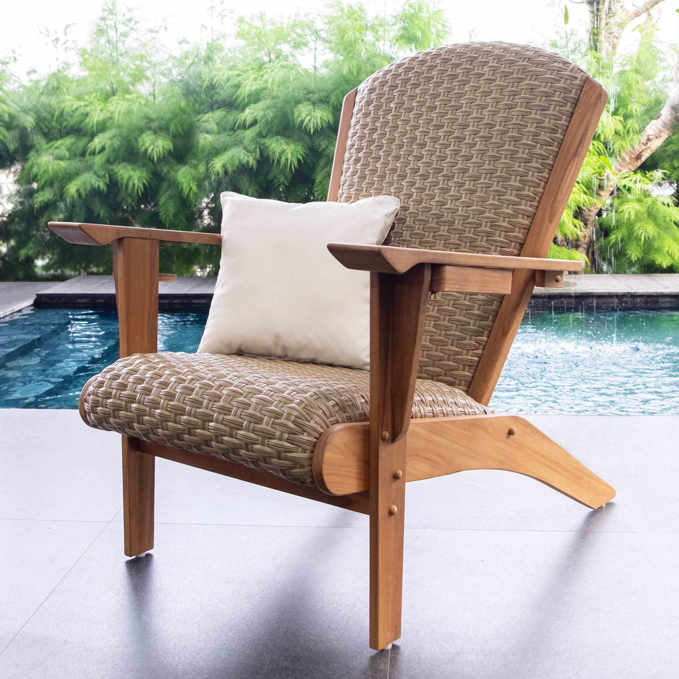 Camden 2 Pieces Teak Wood Outdoor Adirondack Chair with Padded Woven Seat – FREE Furniture Cover - Image 10