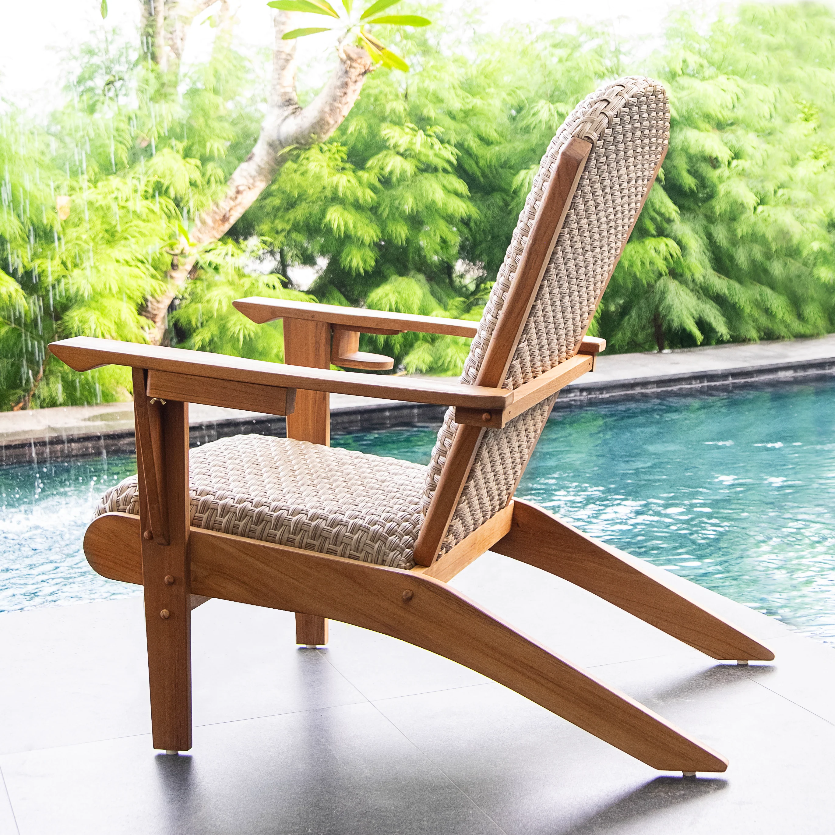Camden 2 Pieces Teak Wood Outdoor Adirondack Chair with Padded Woven Seat – FREE Furniture Cover - Image 11