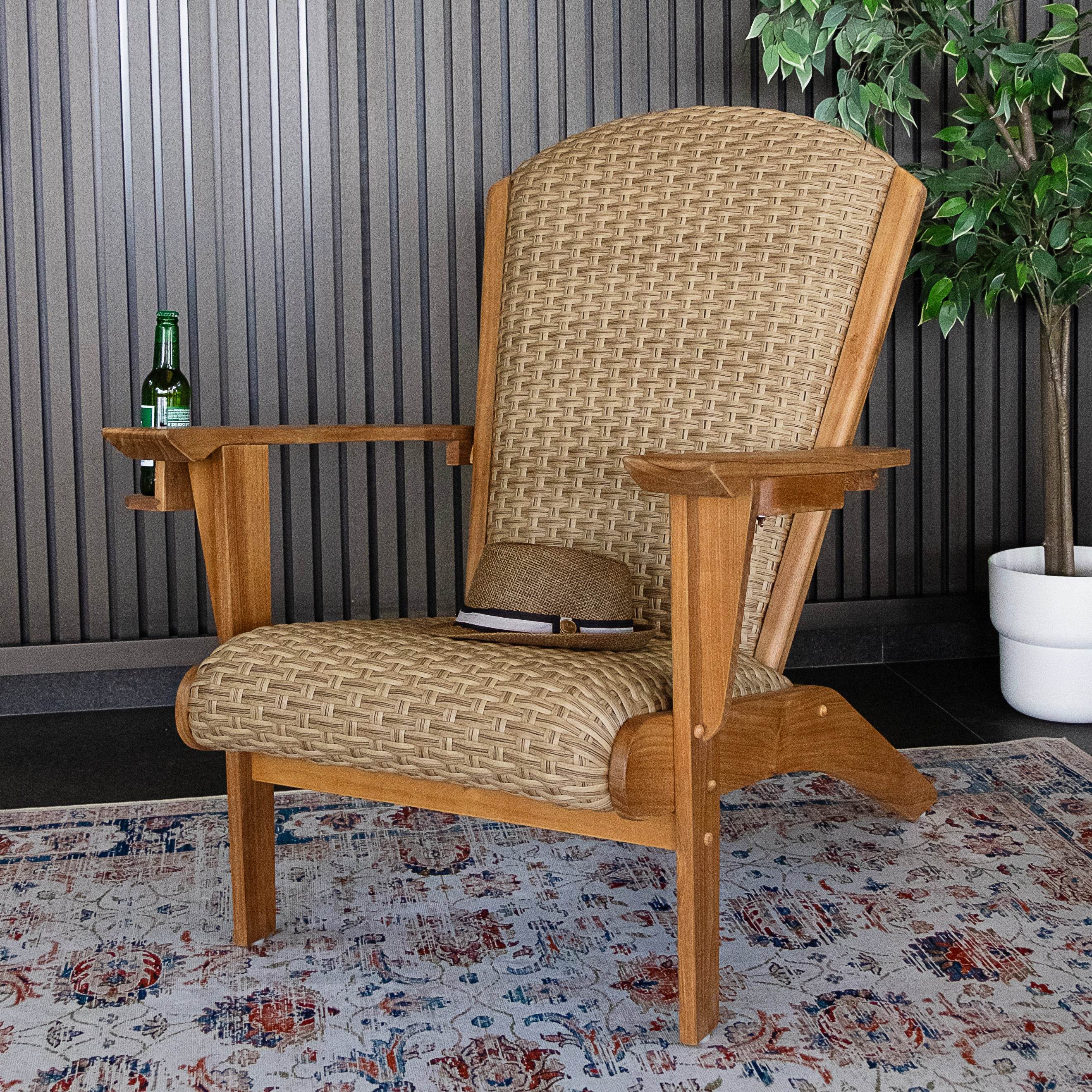 Camden 2 Pieces Teak Wood Outdoor Adirondack Chair with Padded Woven Seat – FREE Furniture Cover - Image 9