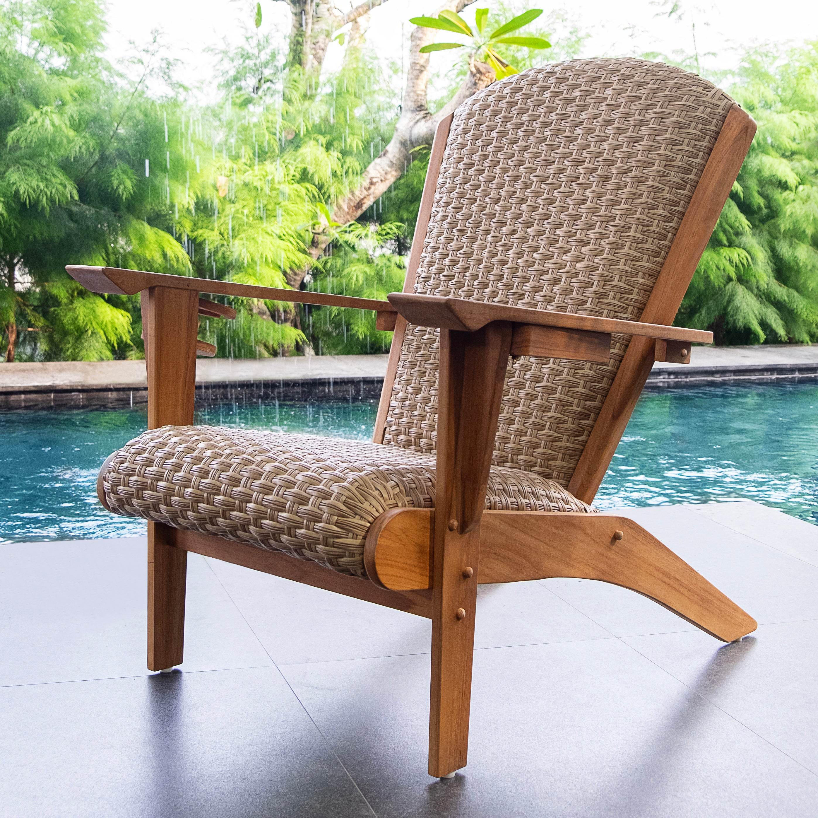 Camden 3 Piece Teak Outdoor Adirondack Chair with Padded Woven Seat – FREE Furniture Cover - Image 8