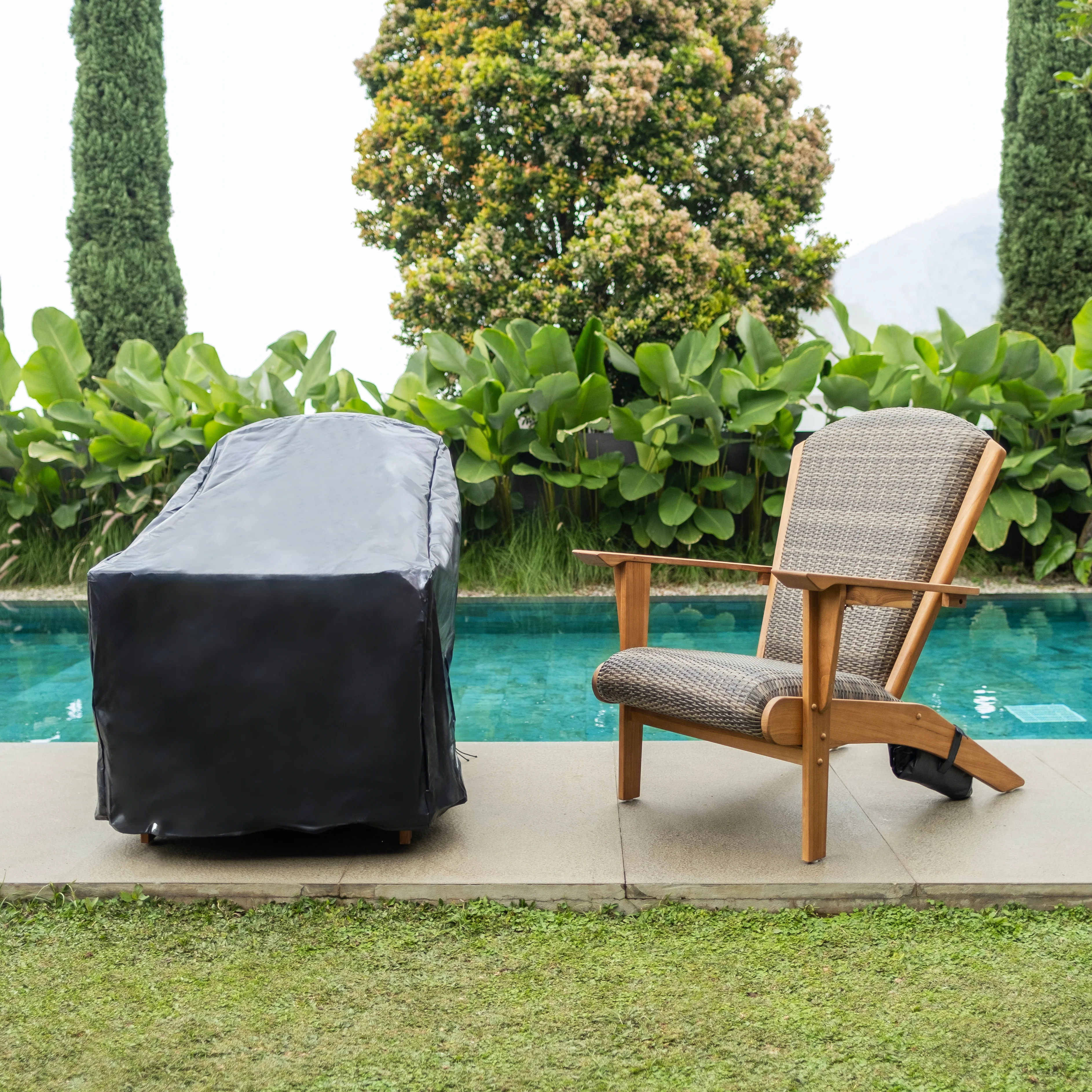 Camden 3 Piece Teak Outdoor Conversation Set with Padded Woven Seat – FREE Furniture Cover - Image 3