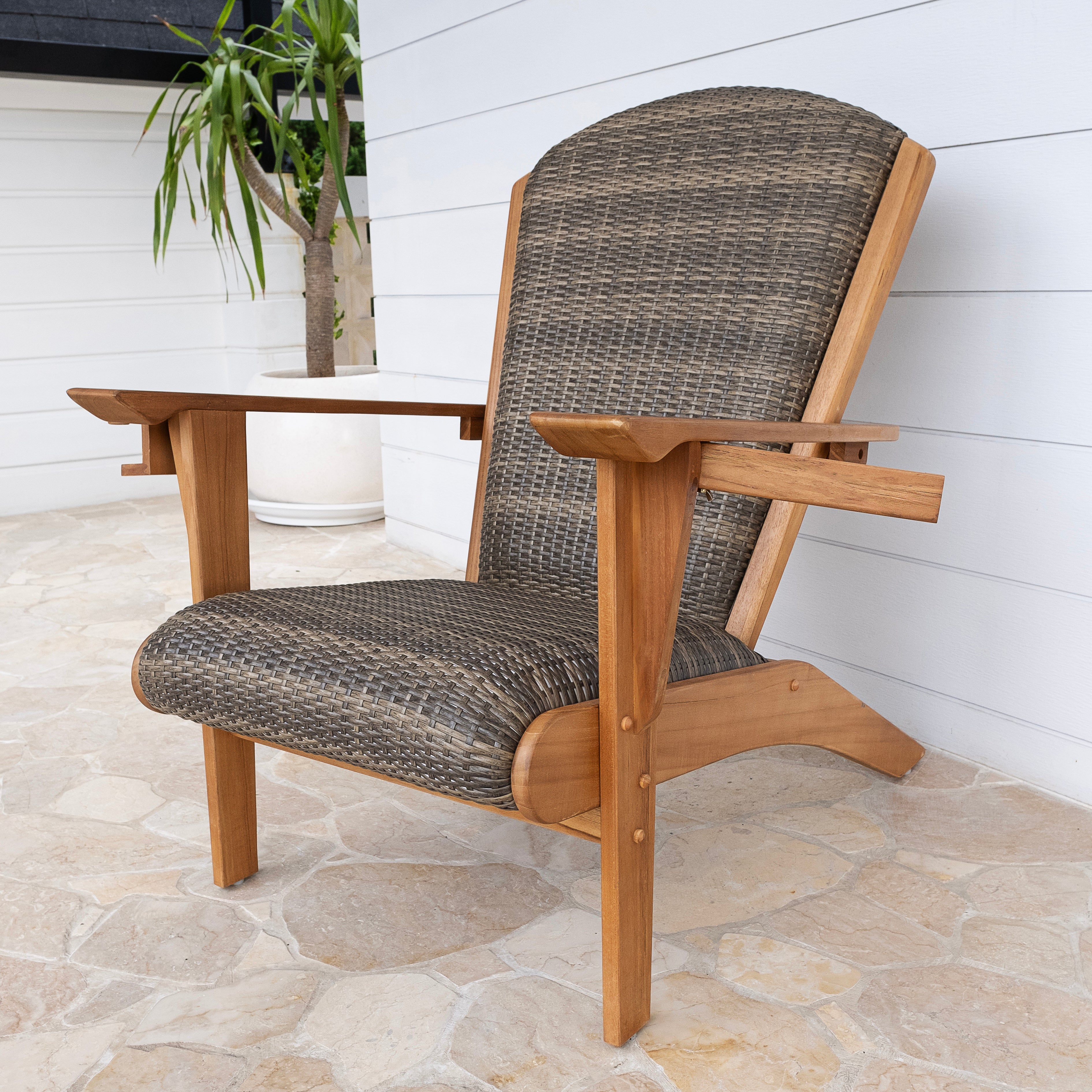 Camden 3 Piece Teak Outdoor Conversation Set with Padded Woven Seat – FREE Furniture Cover - Image 7