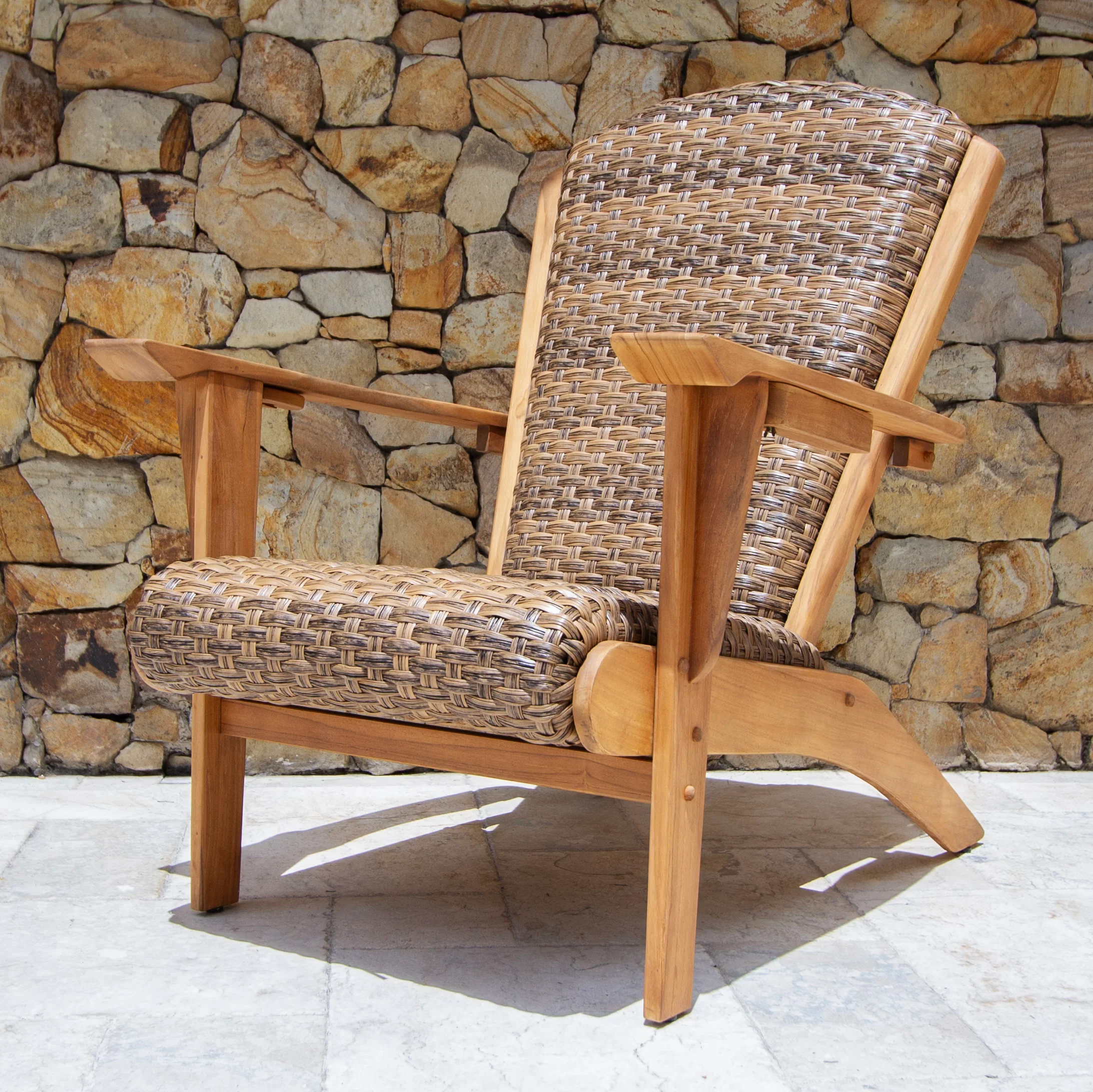 Camden 3 Piece Teak Patio Adirondack Chair with Padded Woven Seat – FREE Furniture Cover - Image 8
