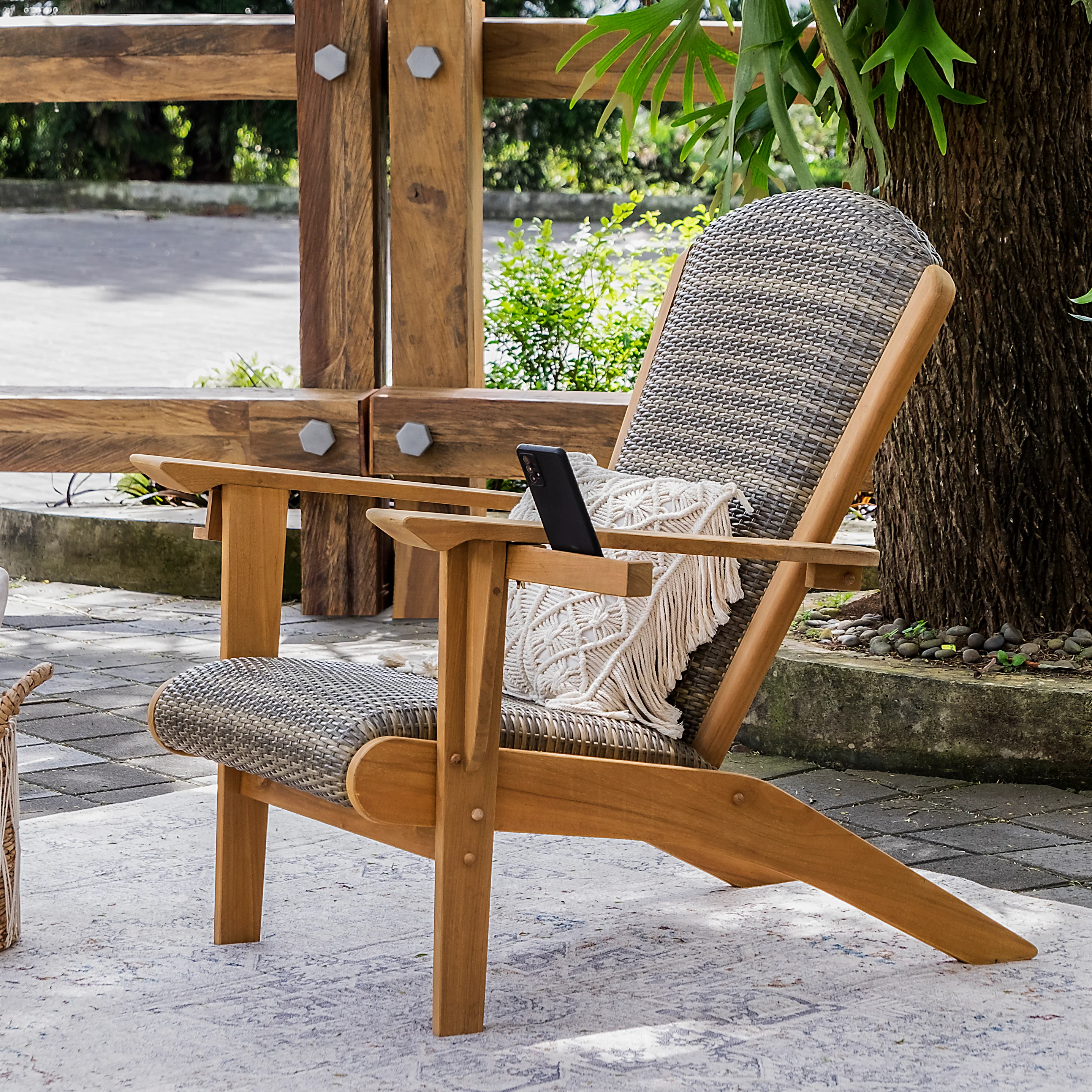 Camden 4 Piece Teak Outdoor Conversation Set with Padded Woven Seat – FREE Furniture Cover - Image 10