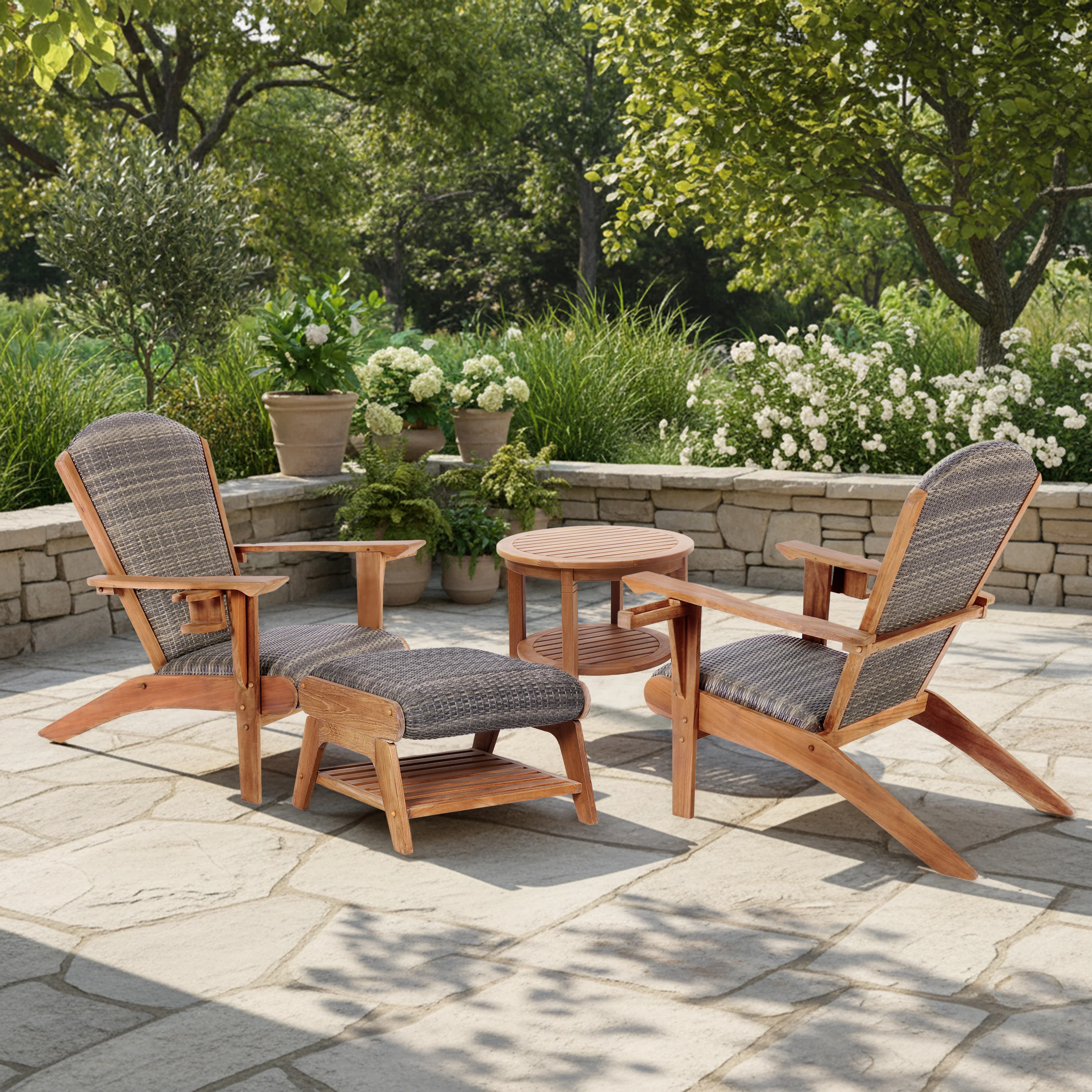 Camden 4 Piece Teak Outdoor Conversation Set with Padded Woven Seat – FREE Furniture Cover - Image 9