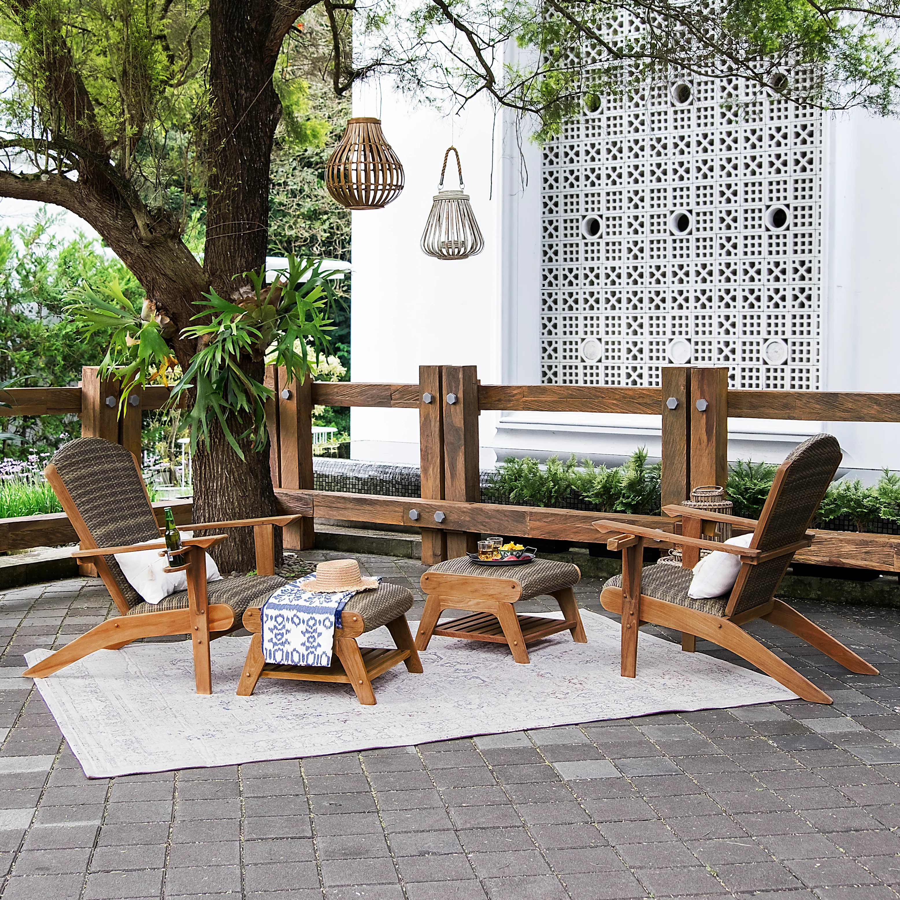 Camden 4 Pieces Teak Patio Conversation Set with Padded Woven Seat – FREE Furniture Cover - Image 11