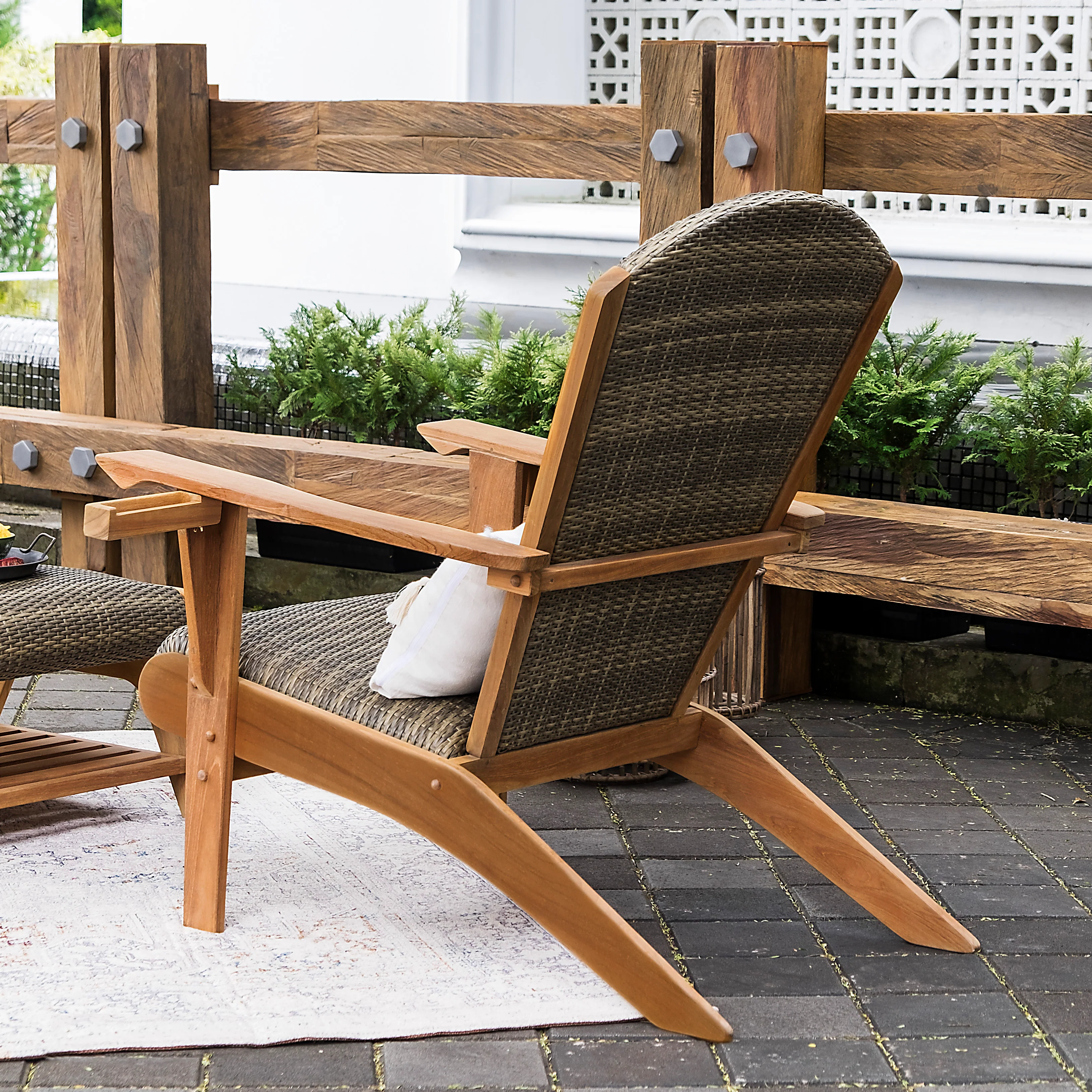 Camden Teak Outdoor Adirondack Chair with Padded Woven Seat – FREE Furniture Cover - Image 8