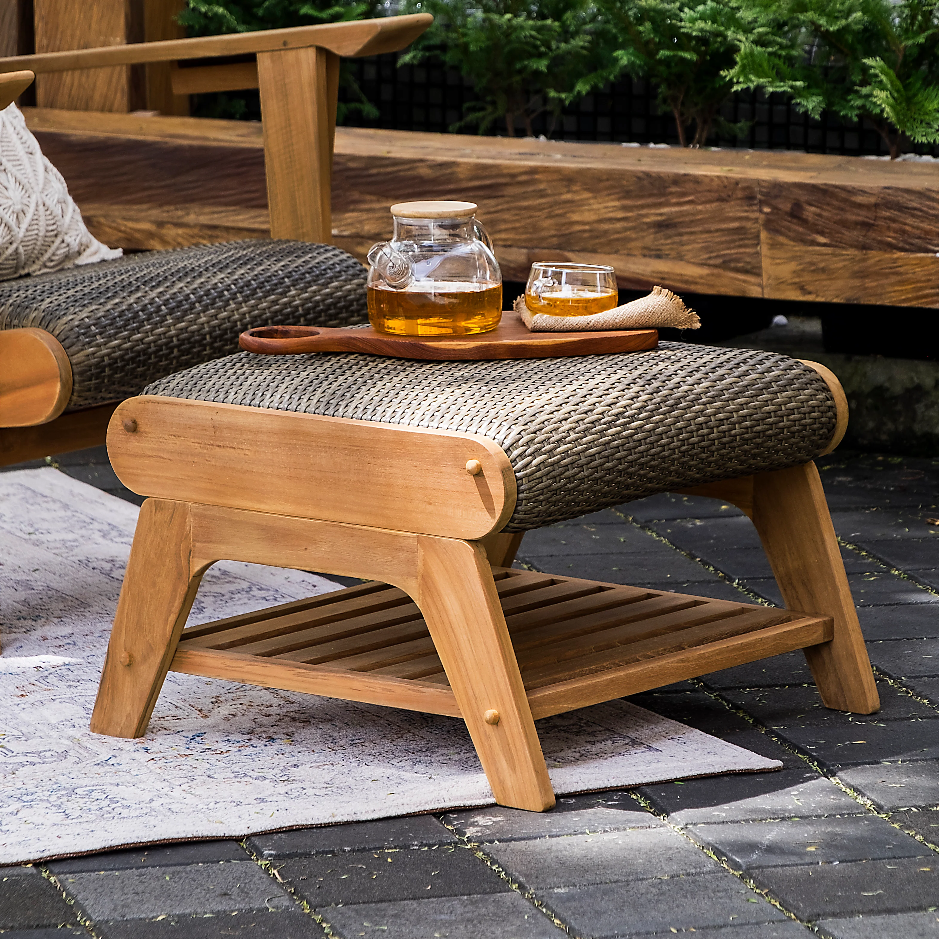 Camden 4 Pieces Teak Patio Conversation Set with Padded Woven Seat – FREE Furniture Cover - Image 14