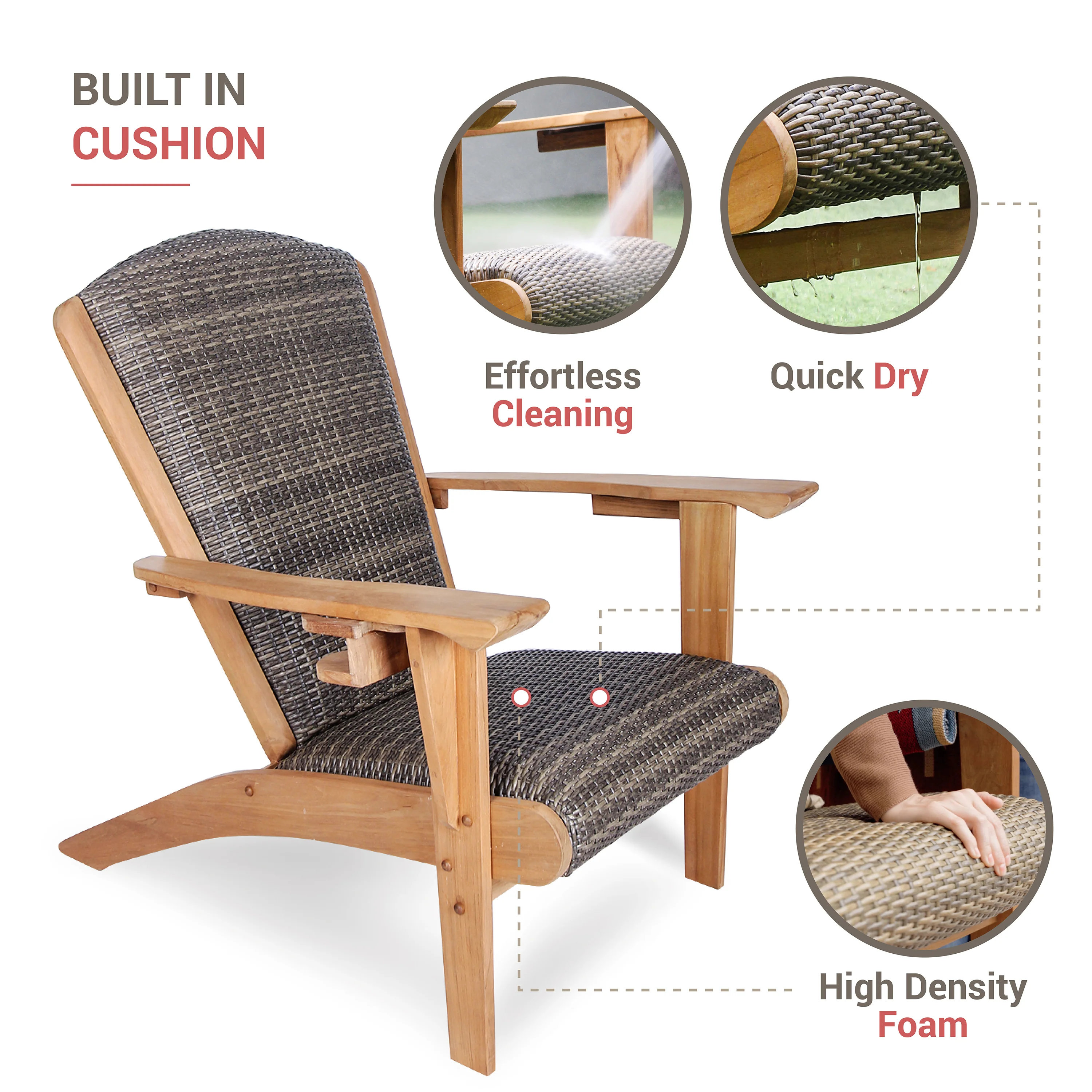 Camden 5 Pieces Teak Wood Patio Conversation Set with Padded Woven Seat – FREE Furniture Cover - Image 5
