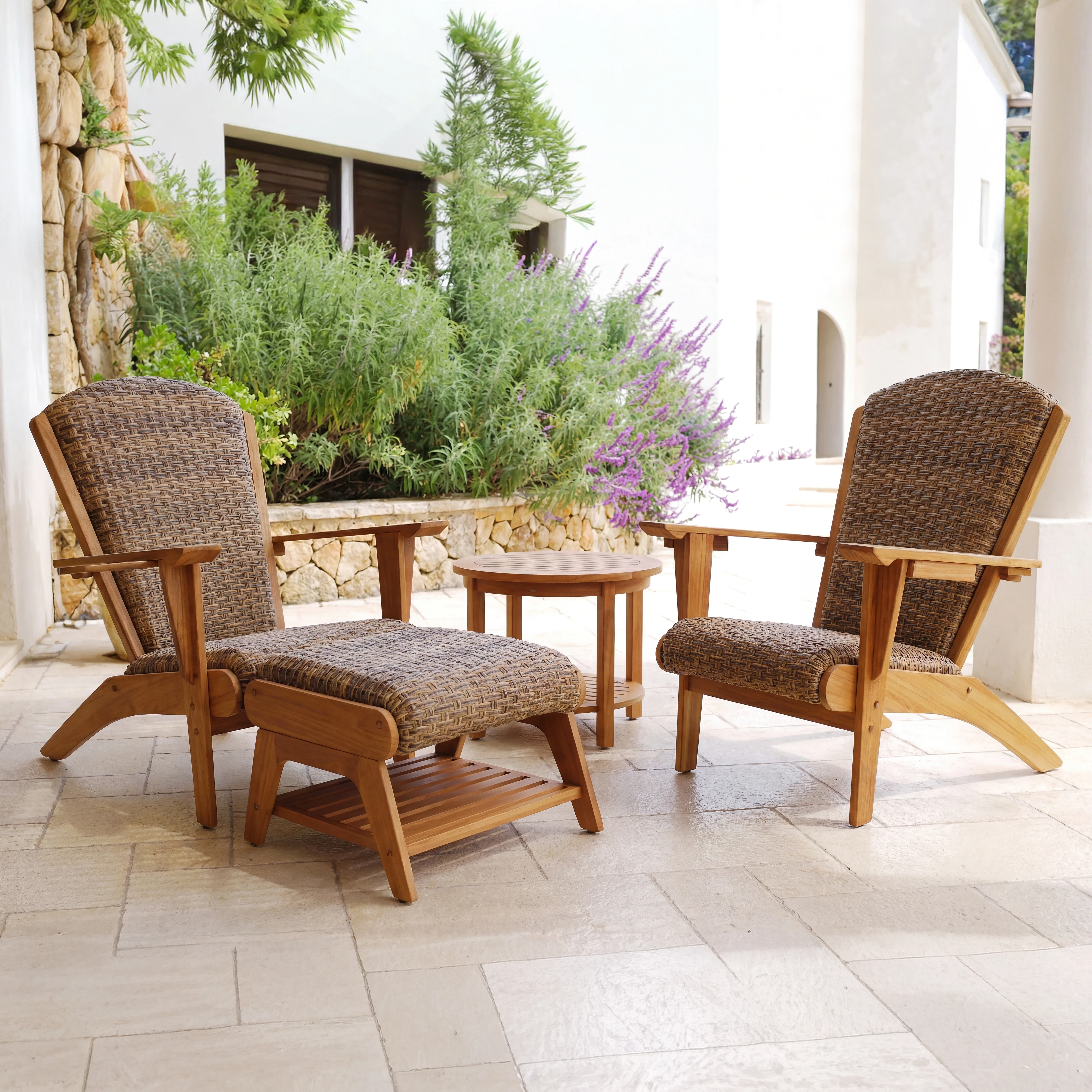 Camden 4 Pieces Teak Wood Outdoor Conversation Set with Padded Woven Seat – FREE Furniture Cover - Image 9