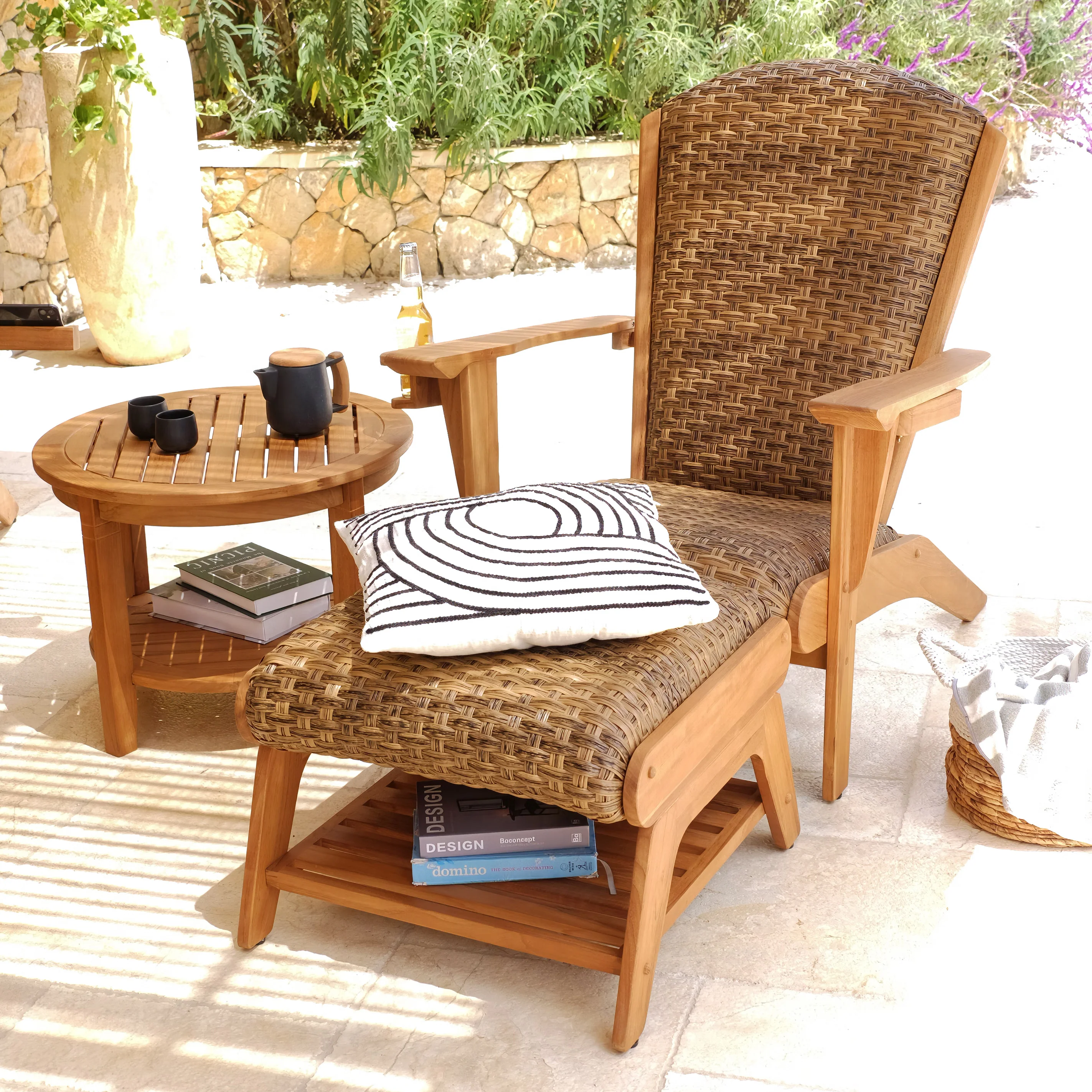 Camden 5 Pieces Teak Wood Patio Conversation Set with Padded Woven Seat – FREE Furniture Cover - Image 8