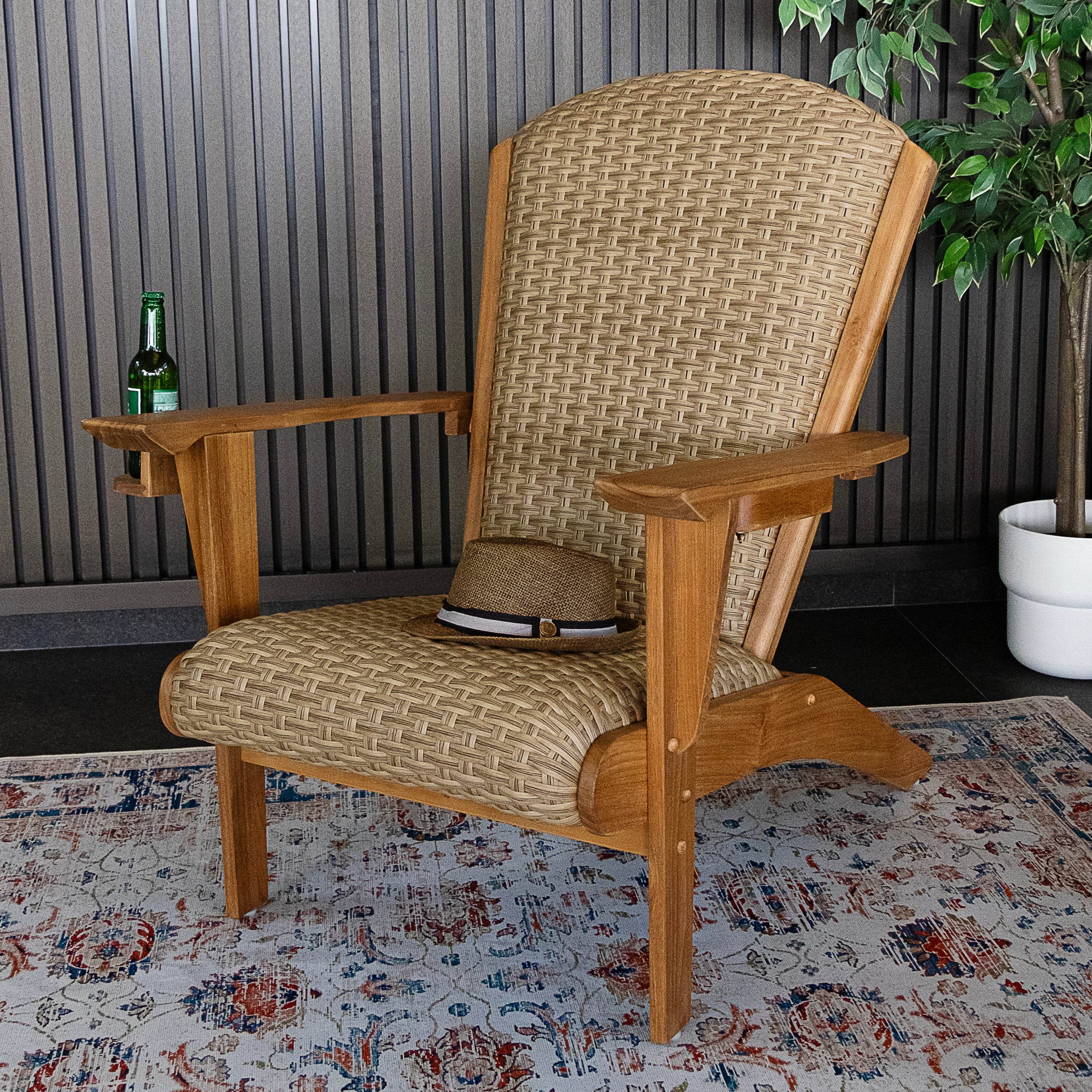 Camden Padded Woven Seat Teak Outdoor Adirondack Chair – FREE Furniture Cover - Image 10