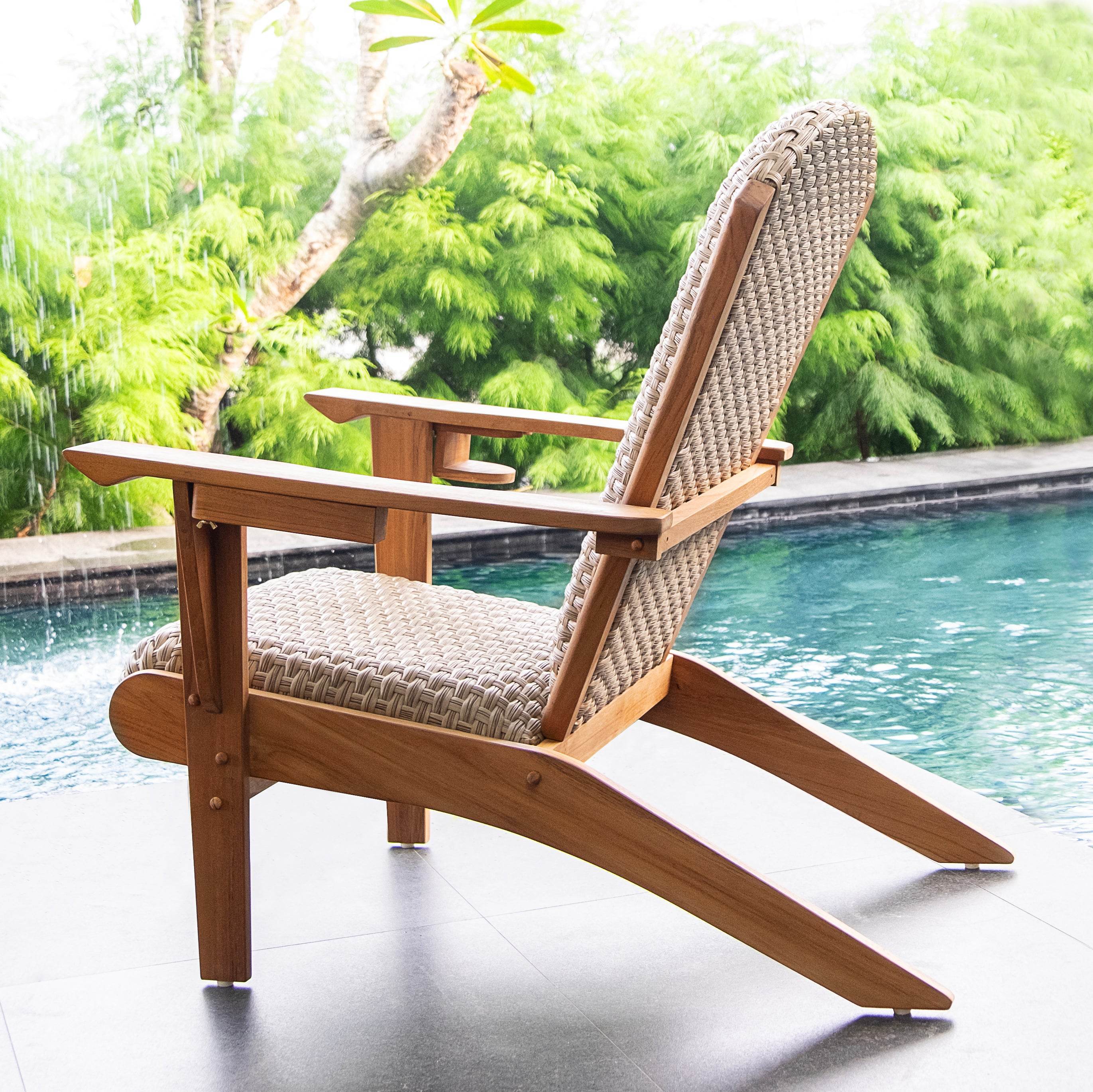 Camden Padded Woven Seat Teak Outdoor Adirondack Chair – FREE Furniture Cover - Image 11