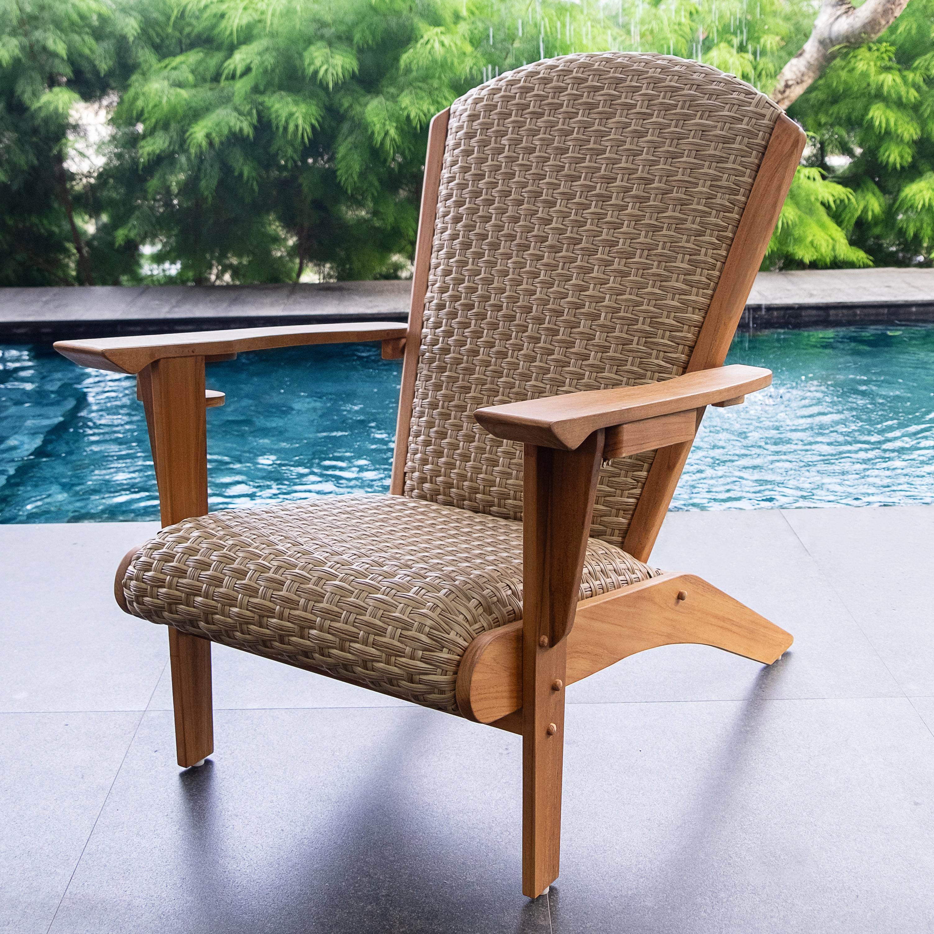 Camden Padded Woven Seat Teak Outdoor Adirondack Chair – FREE Furniture Cover - Image 12