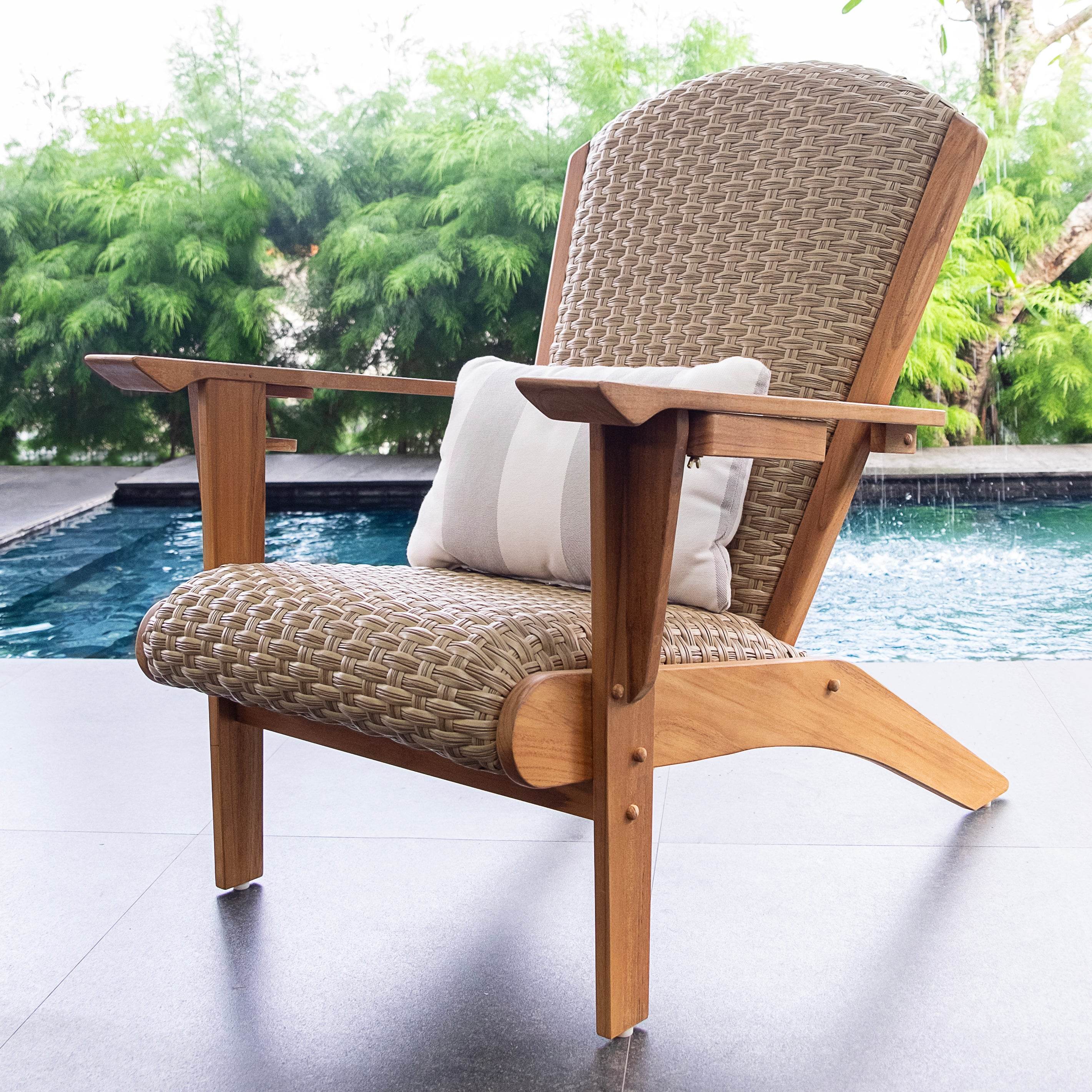 Camden Padded Woven Seat Teak Outdoor Adirondack Chair – FREE Furniture Cover - Image 7