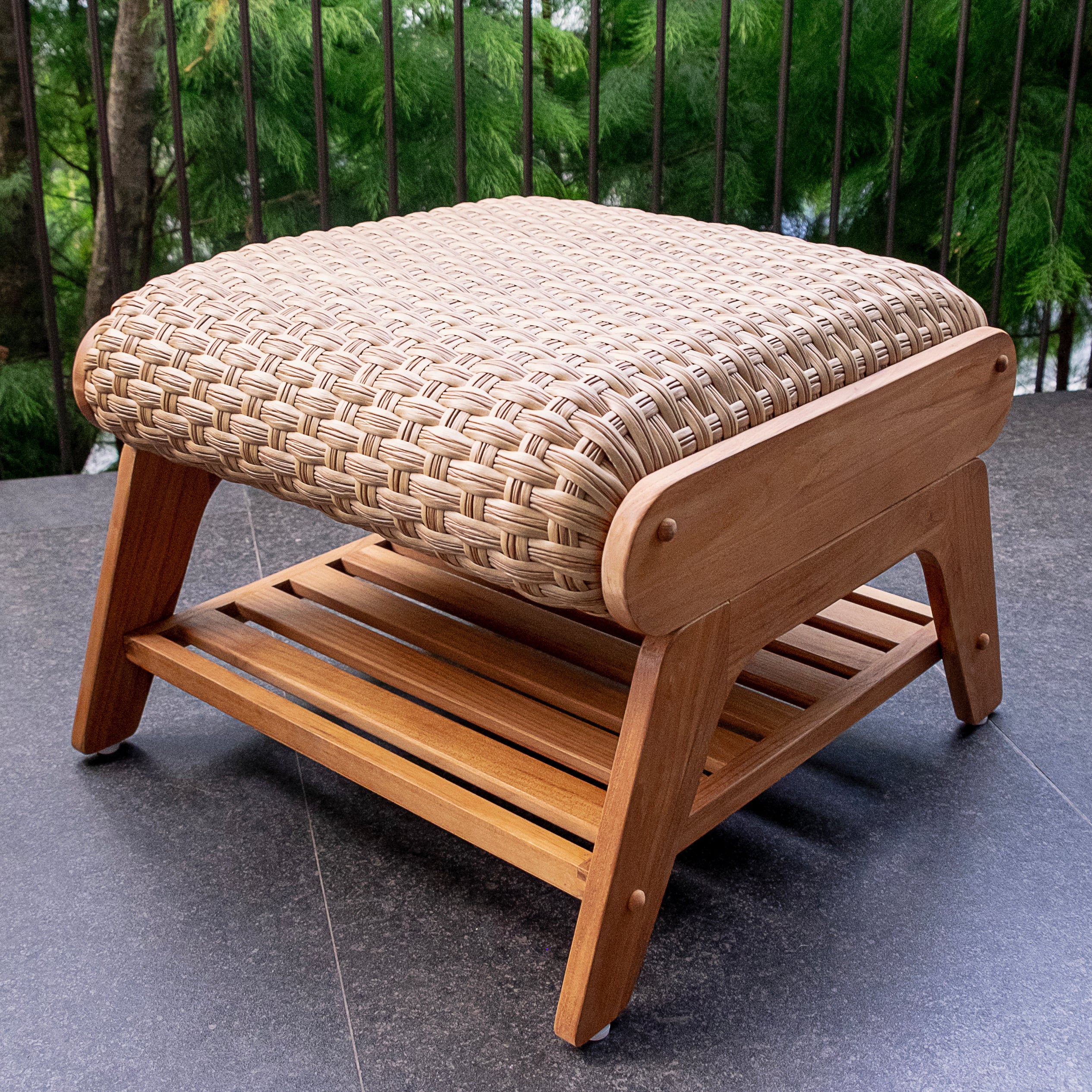 Camden Padded Woven Seat Teak Outdoor Ottoman – FREE Furniture Cover - Image 10