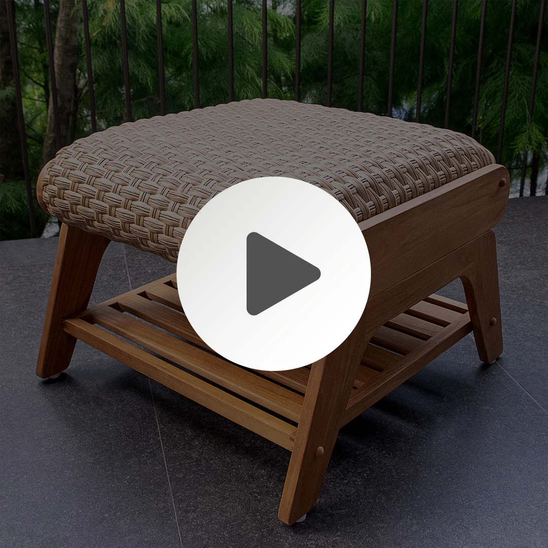 Camden Padded Woven Seat Teak Outdoor Ottoman – FREE Furniture Cover - Image 5