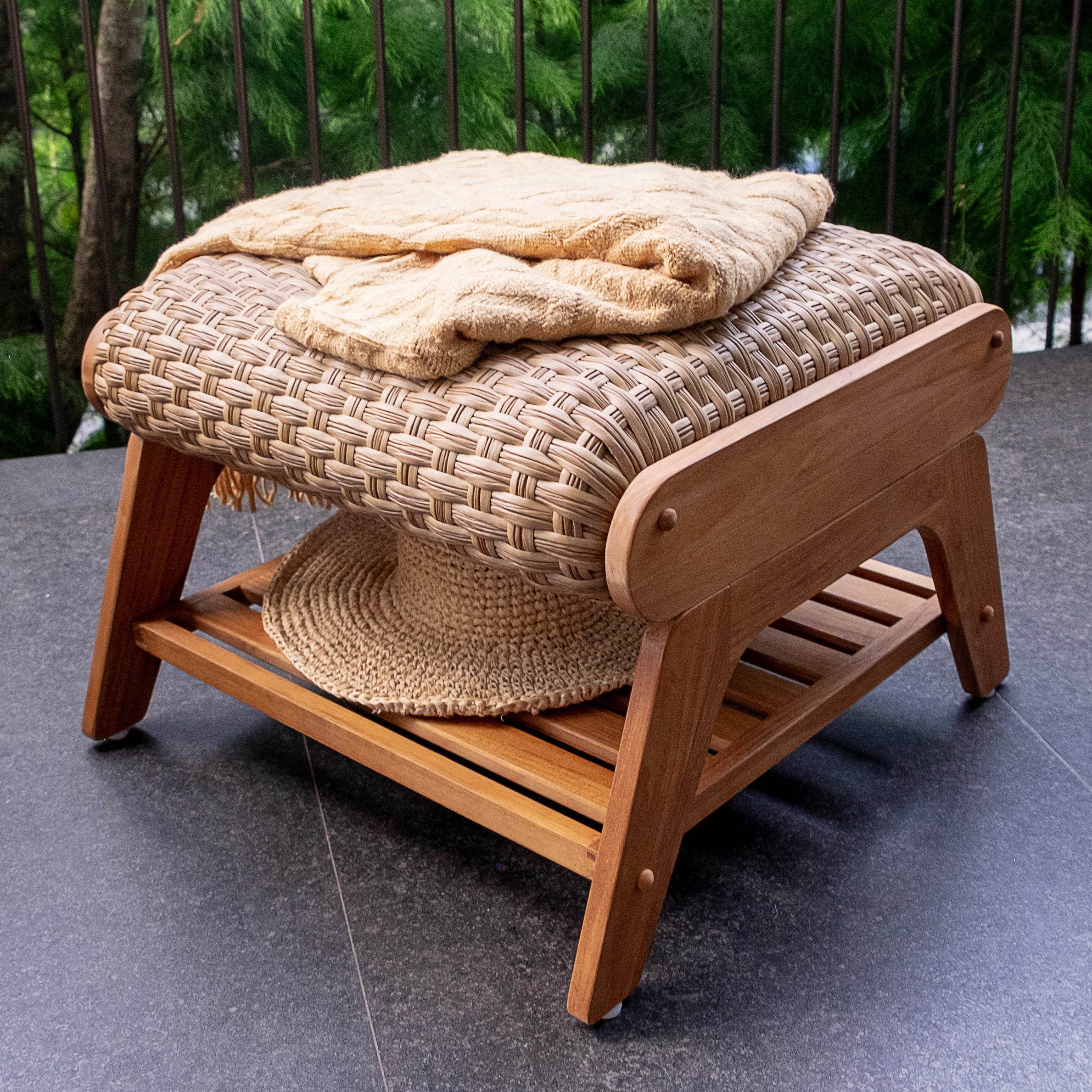 Camden Teak Outdoor Adirondack Chair with Padded Woven Seat and Ottoman – FREE Furniture Cover - Image 10