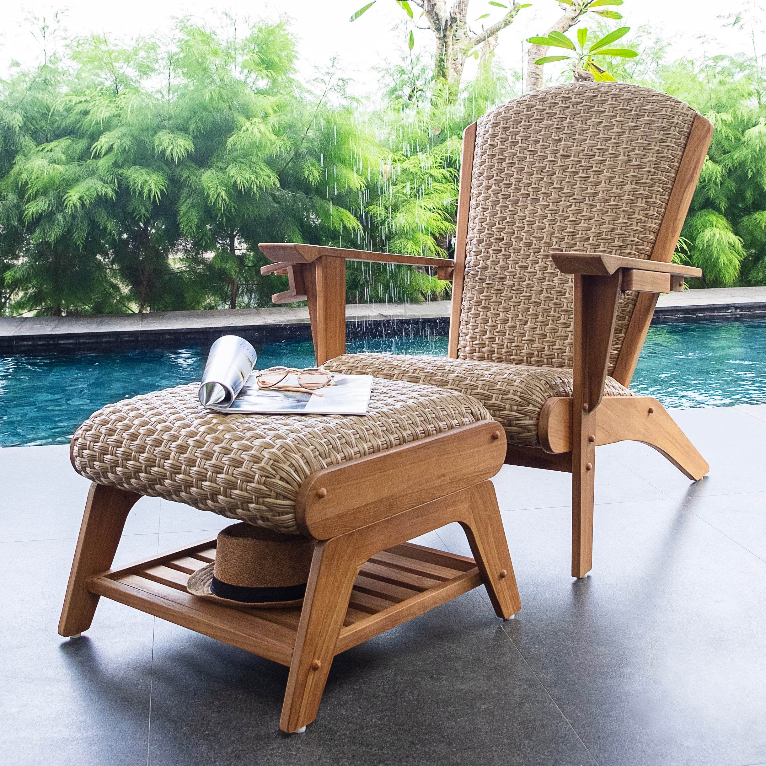 Camden Teak Outdoor Adirondack Chair with Padded Woven Seat and Ottoman – FREE Furniture Cover - Image 11