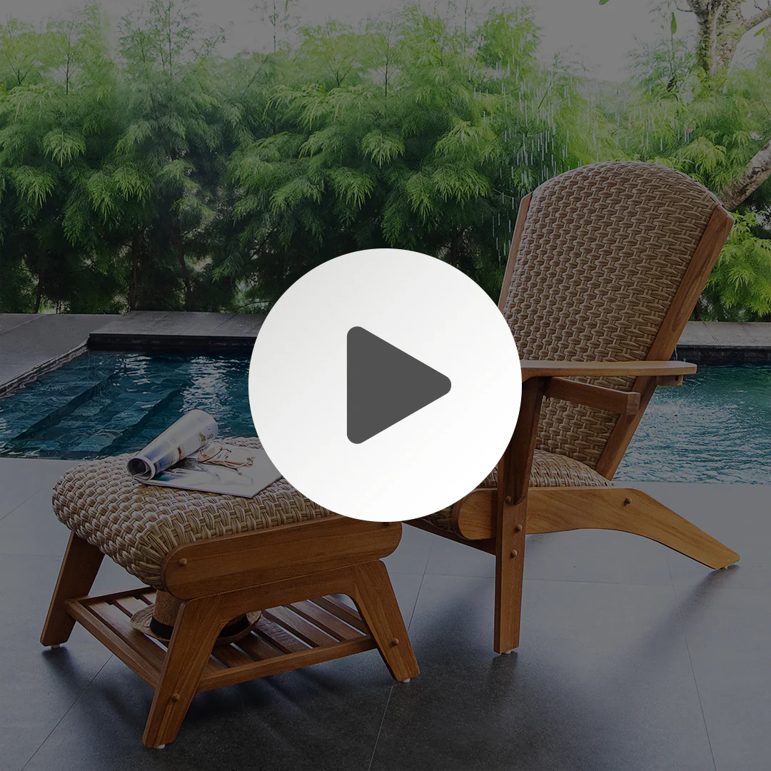 Camden Teak Outdoor Adirondack Chair with Padded Woven Seat and Ottoman – FREE Furniture Cover - Image 4