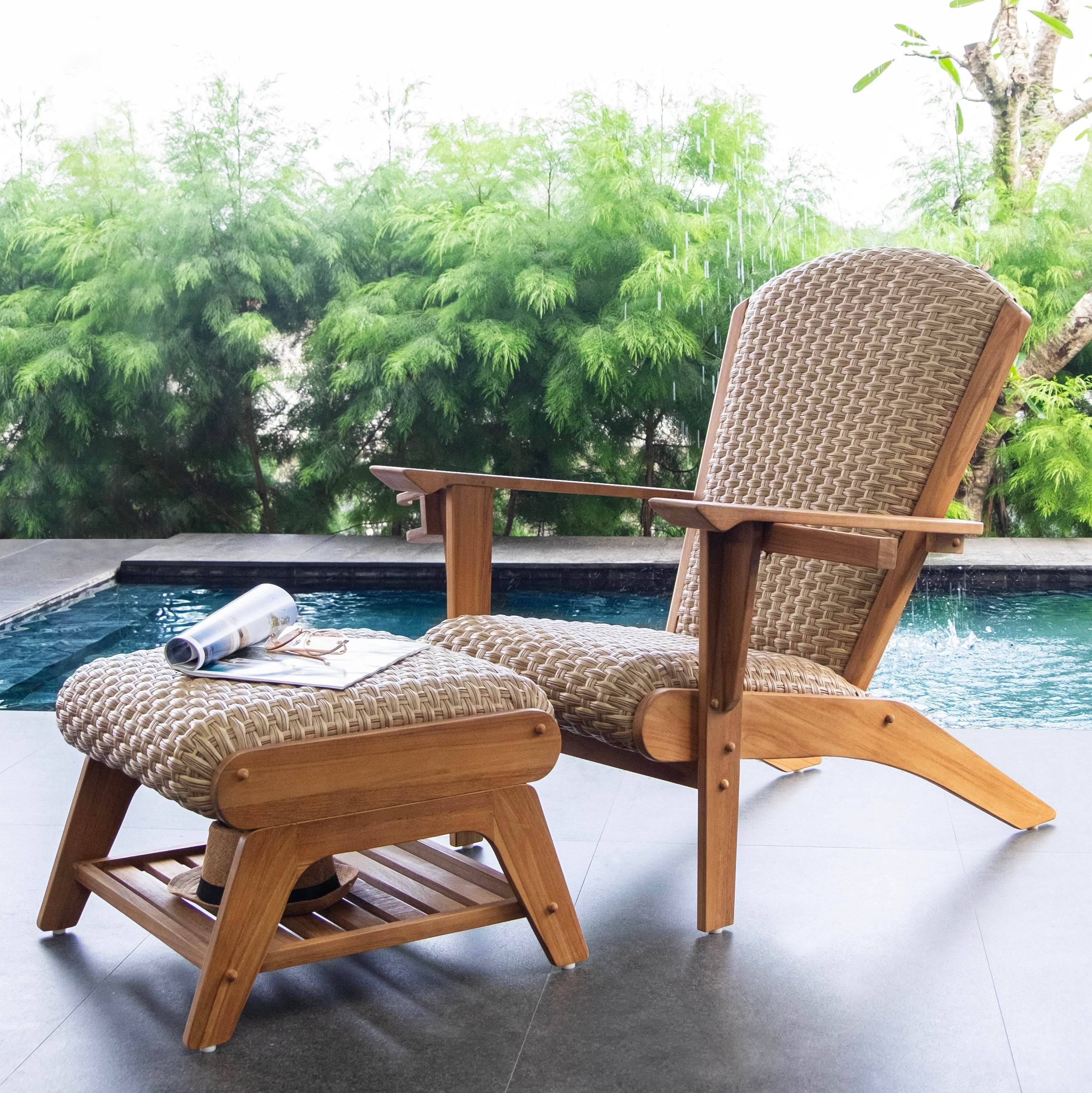 Camden Teak Outdoor Adirondack Chair with Padded Woven Seat and Ottoman – FREE Furniture Cover - Image 7