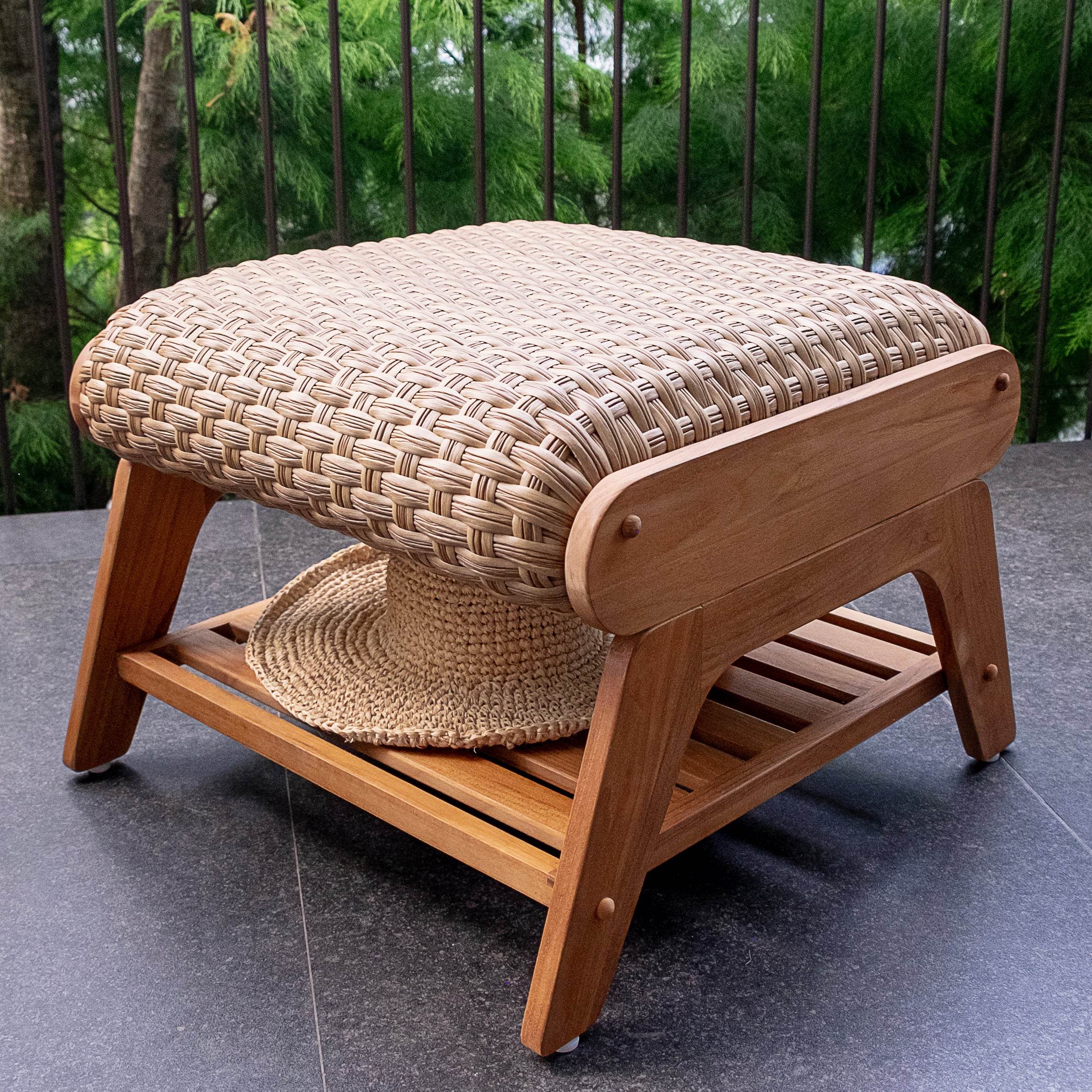 Camden Teak Outdoor Adirondack Chair with Padded Woven Seat and Ottoman – FREE Furniture Cover - Image 9