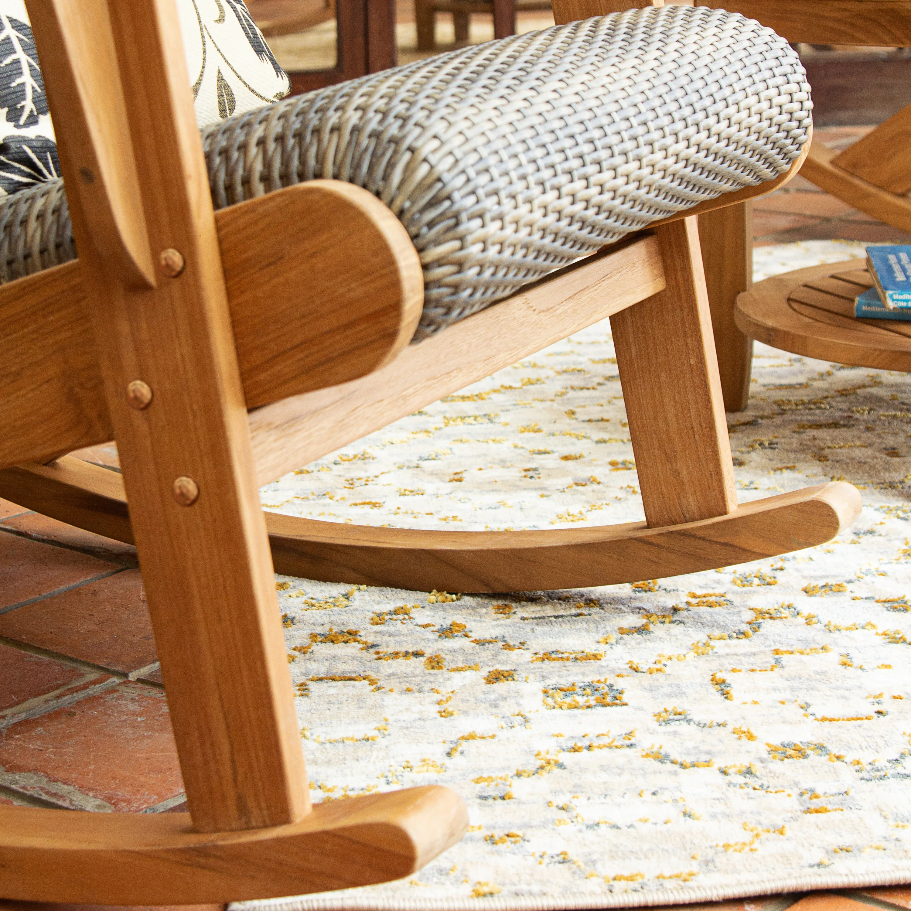 Camden Teak Outdoor Rocking Chair with Padded Woven Seat - Image 13