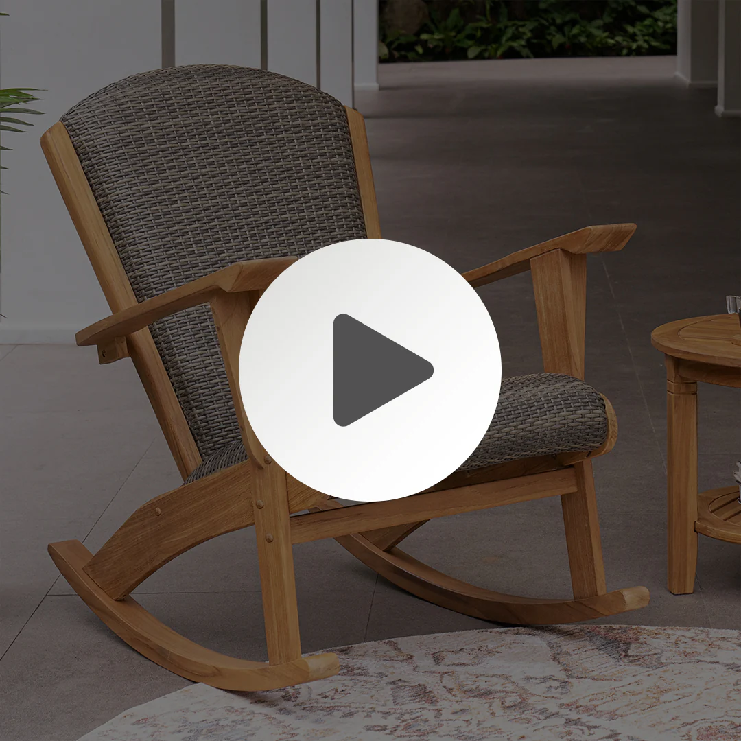 Camden Teak Outdoor Rocking Chair with Padded Woven Seat - Image 5
