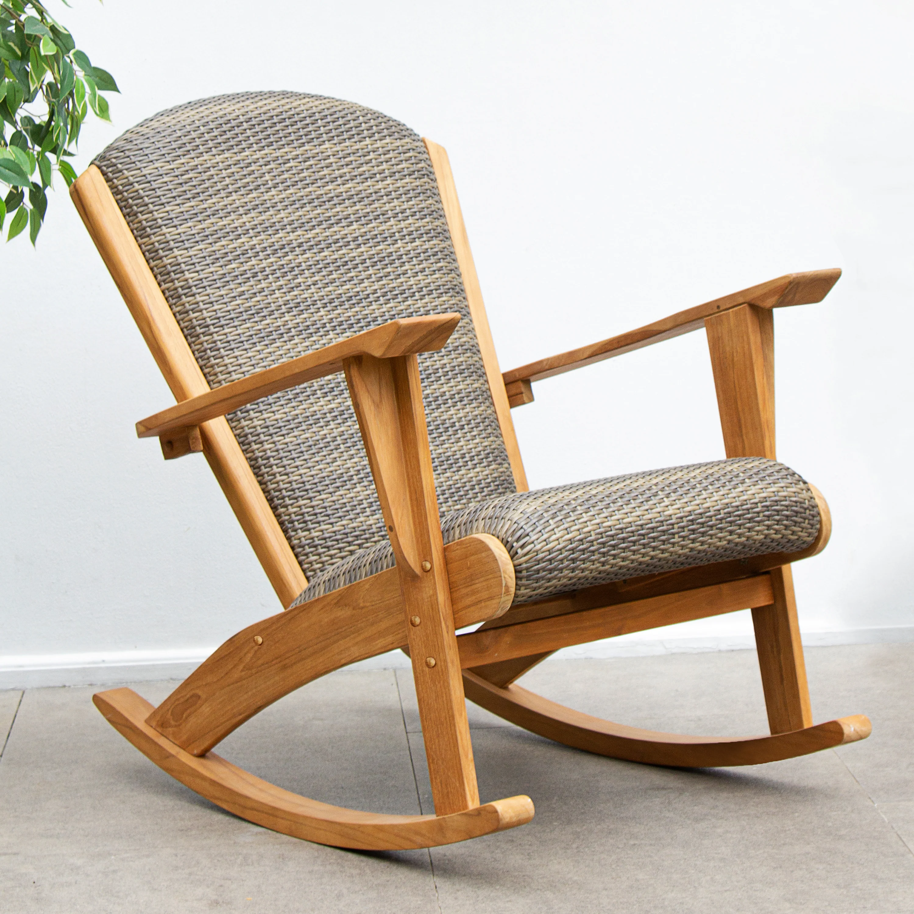 Camden Teak Outdoor Rocking Chair with Padded Woven Seat - Image 9