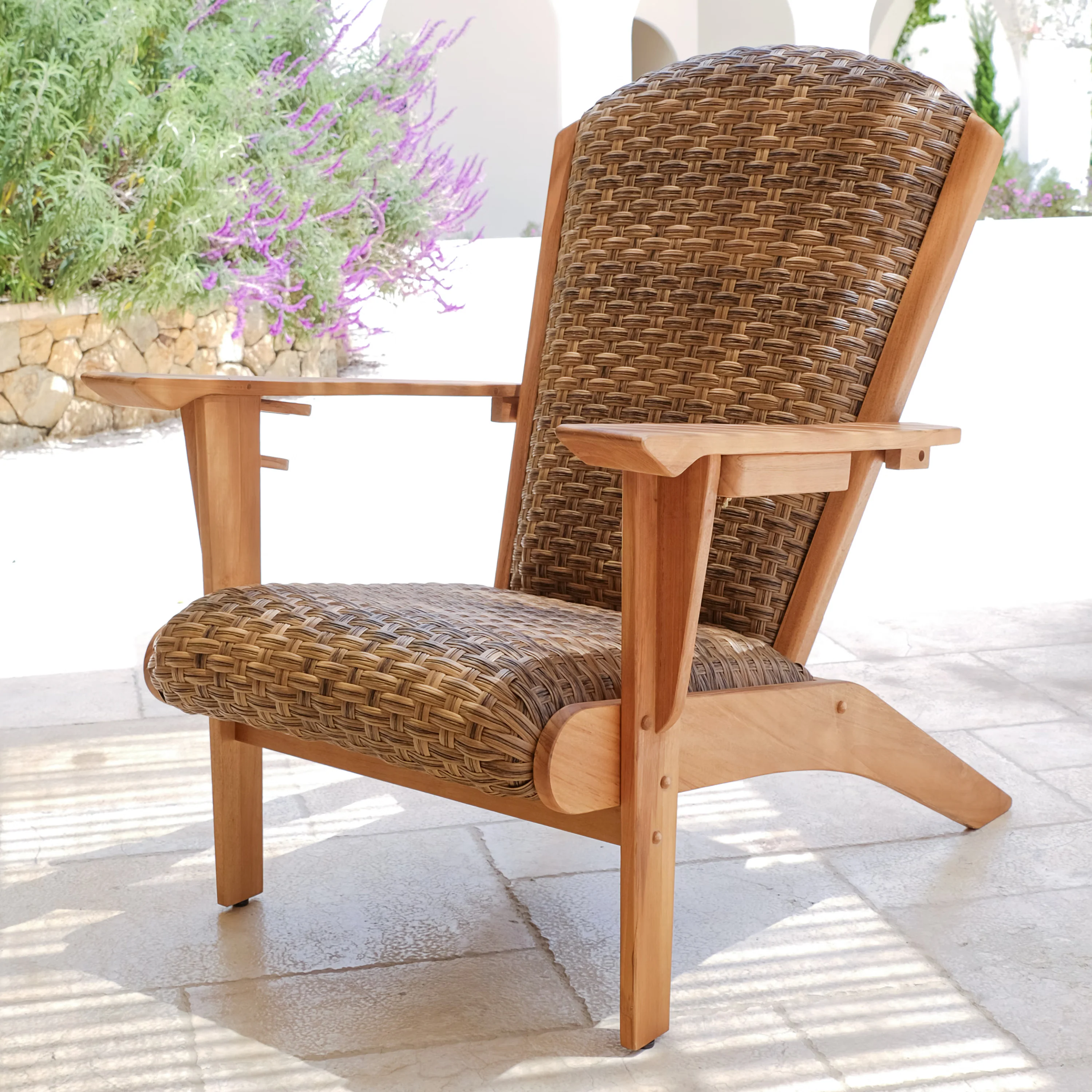Camden Teak Patio Adirondack Chair with Ottoman and Padded Woven Seat – FREE Furniture Cover - Image 10