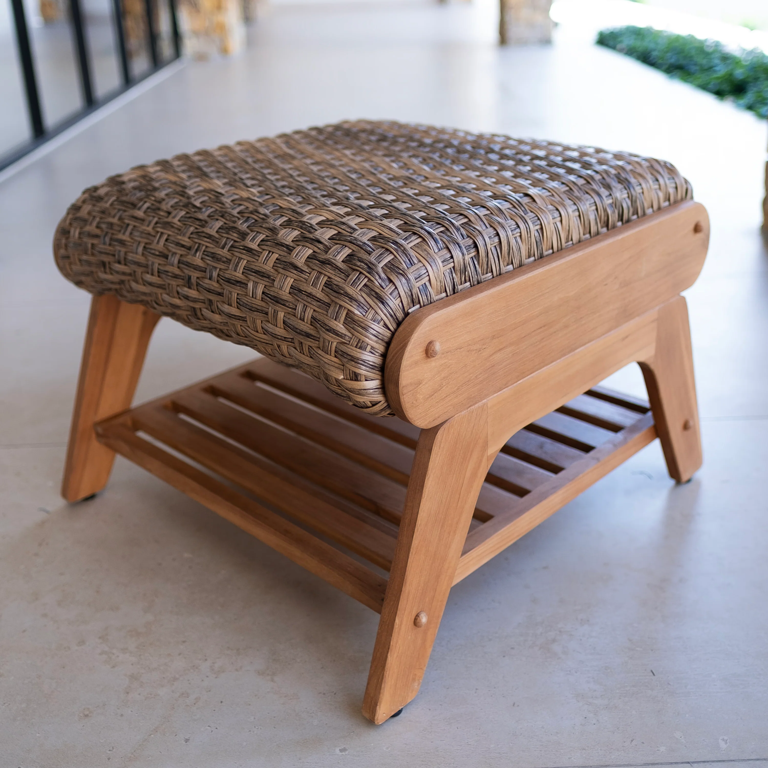 Camden Teak Patio Adirondack Chair with Ottoman and Padded Woven Seat – FREE Furniture Cover - Image 11
