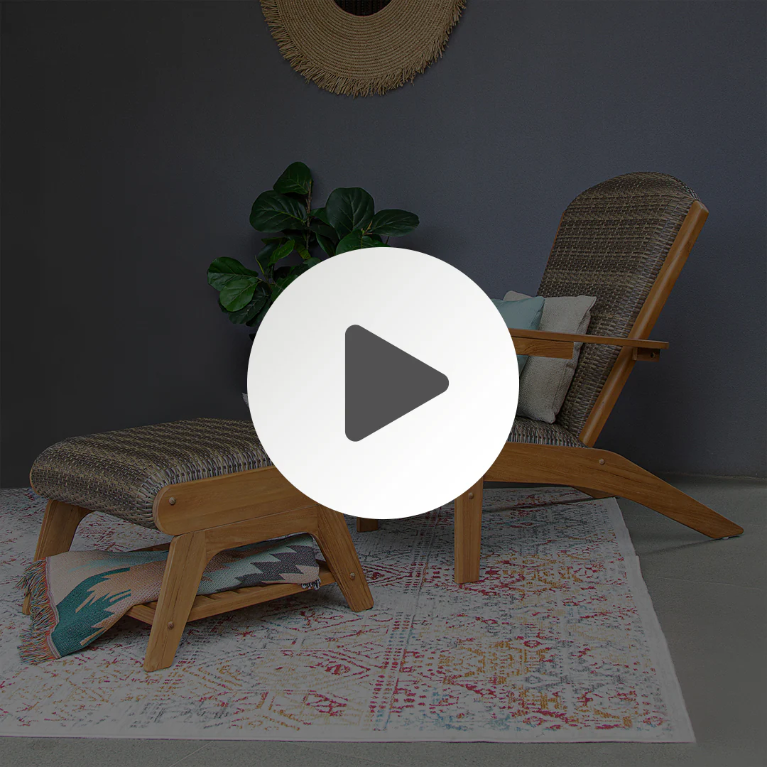 Camden Teak Patio Adirondack Chair with Padded Woven Seat and Ottoman – FREE Furniture Cover - Image 4