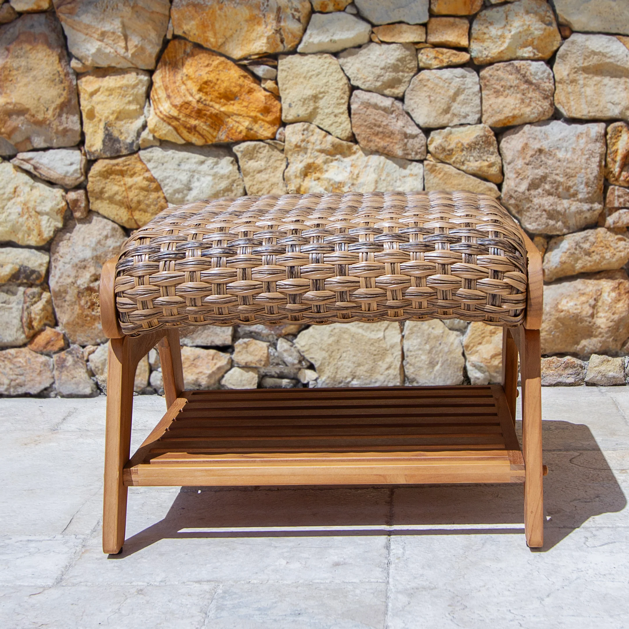 Camden Teak Patio Ottoman with Padded Woven Seat – FREE Furniture Cover - Image 9