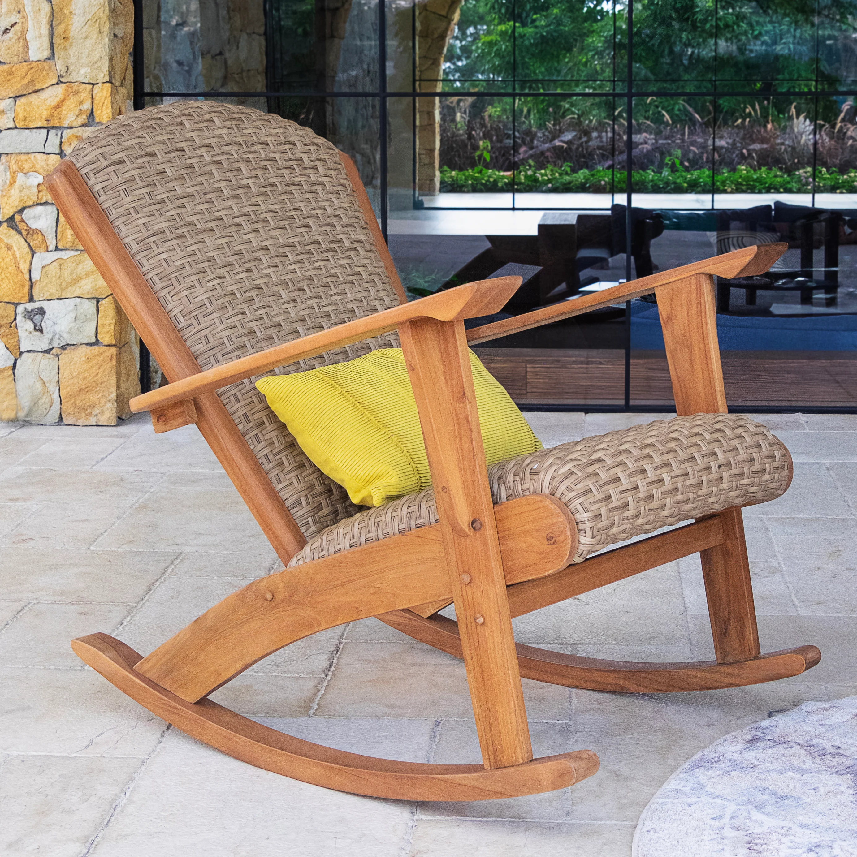 Camden Teak Patio Roker with Padded Woven Seat - Image 4