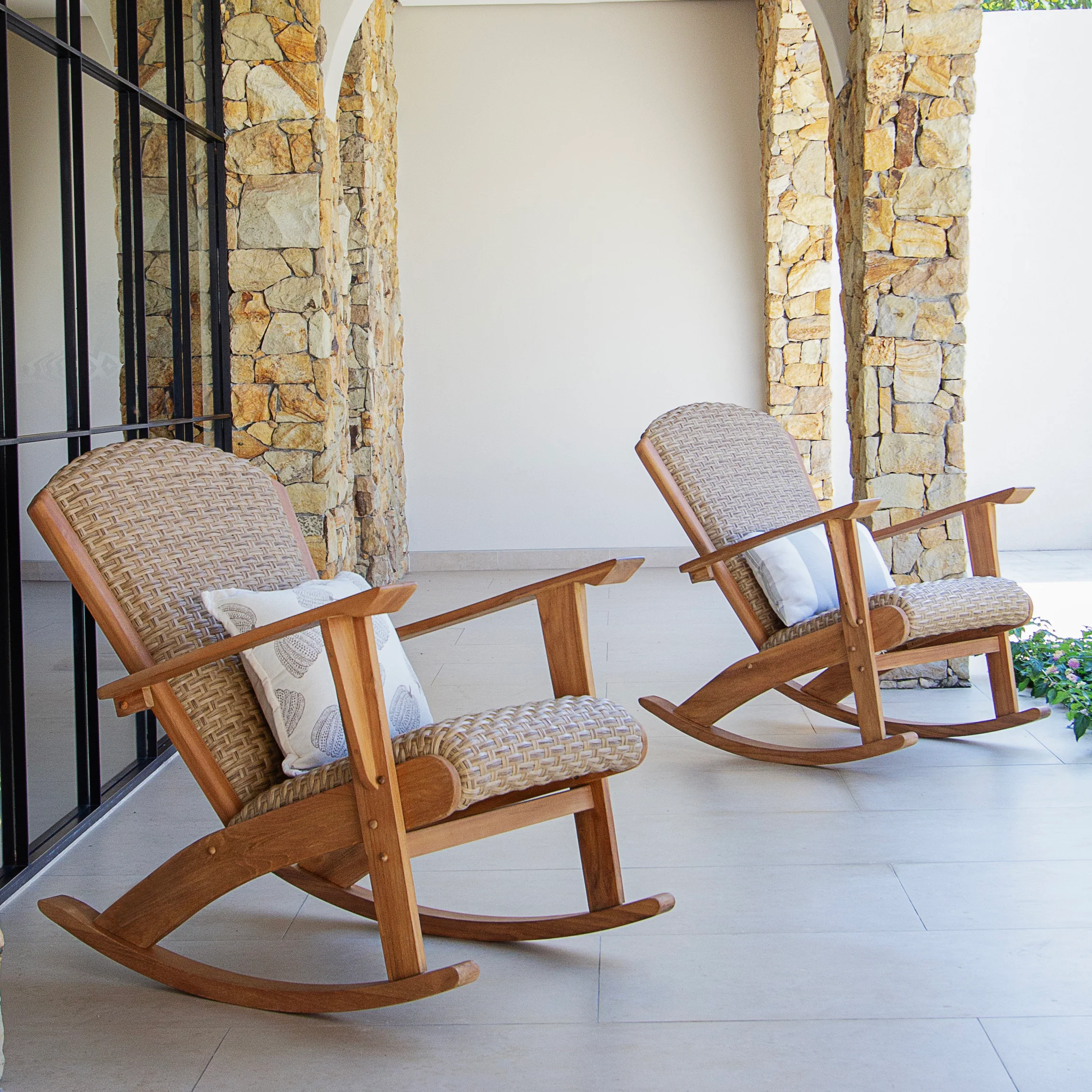 Camden Teak Patio Roker with Padded Woven Seat - Image 8