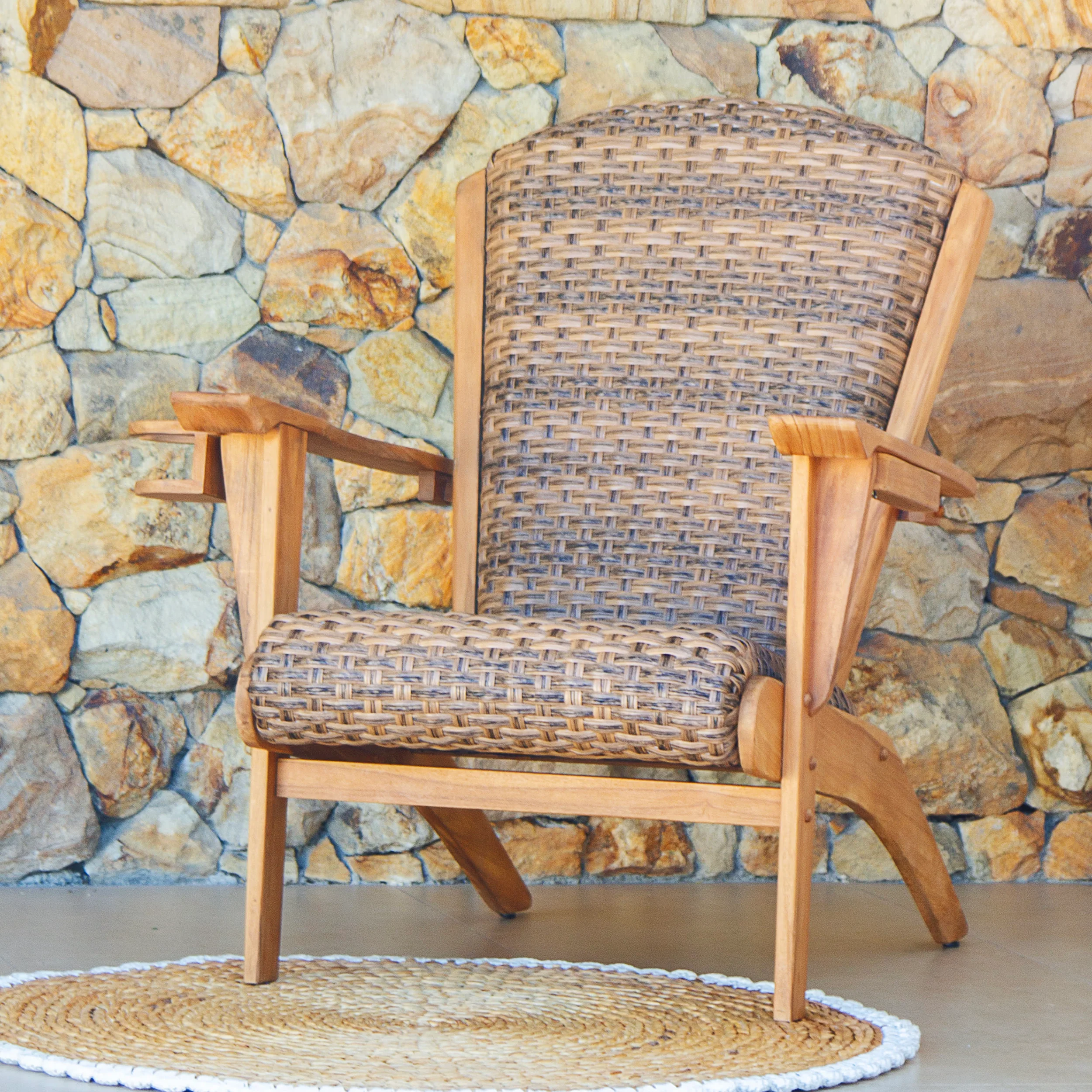 Camden Teak Porch Adirondack Chair with Padded Woven Seat – FREE Furniture Cover - Image 3