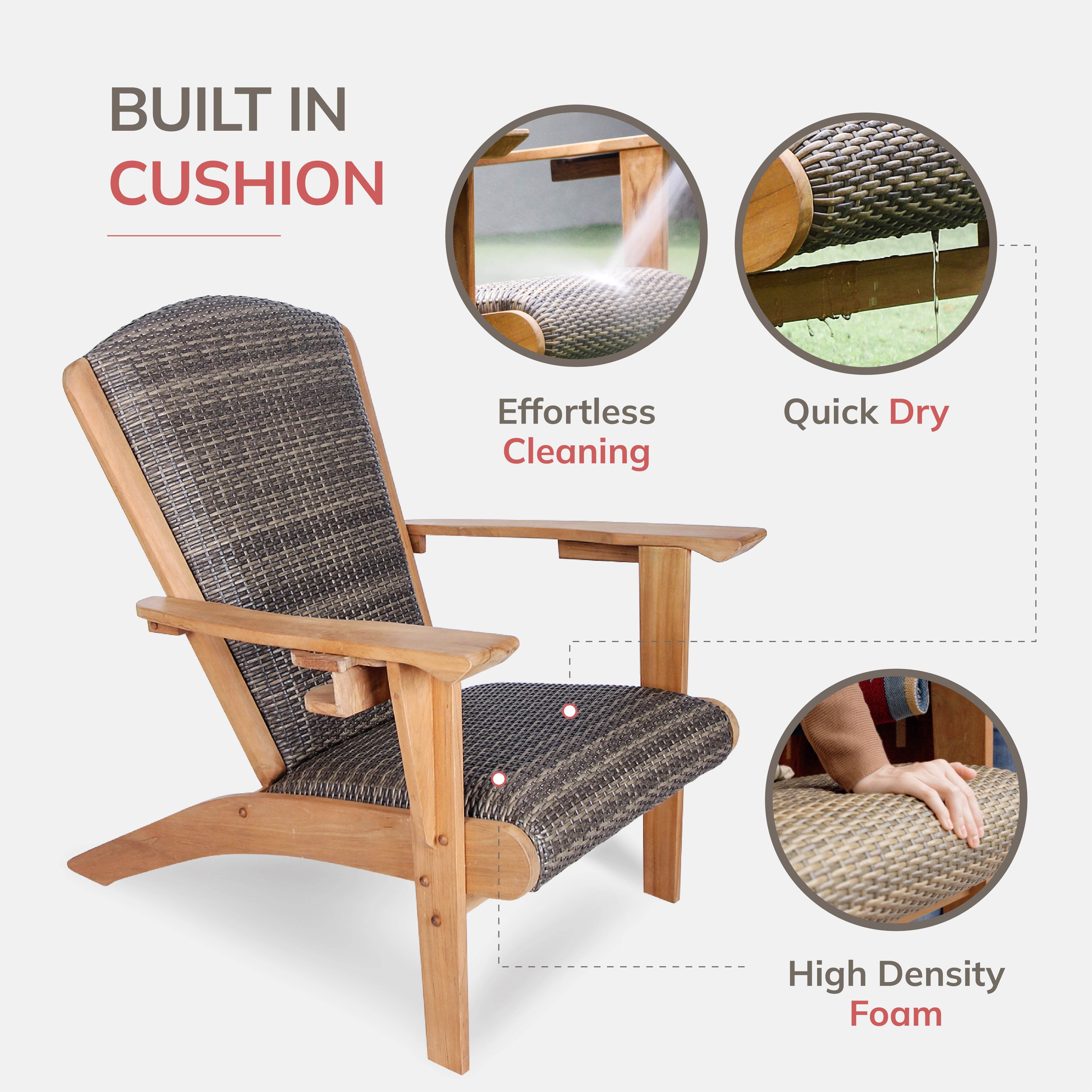 Camden Teak Porch Adirondack Chair with Padded Woven Seat – FREE Furniture Cover - Image 7