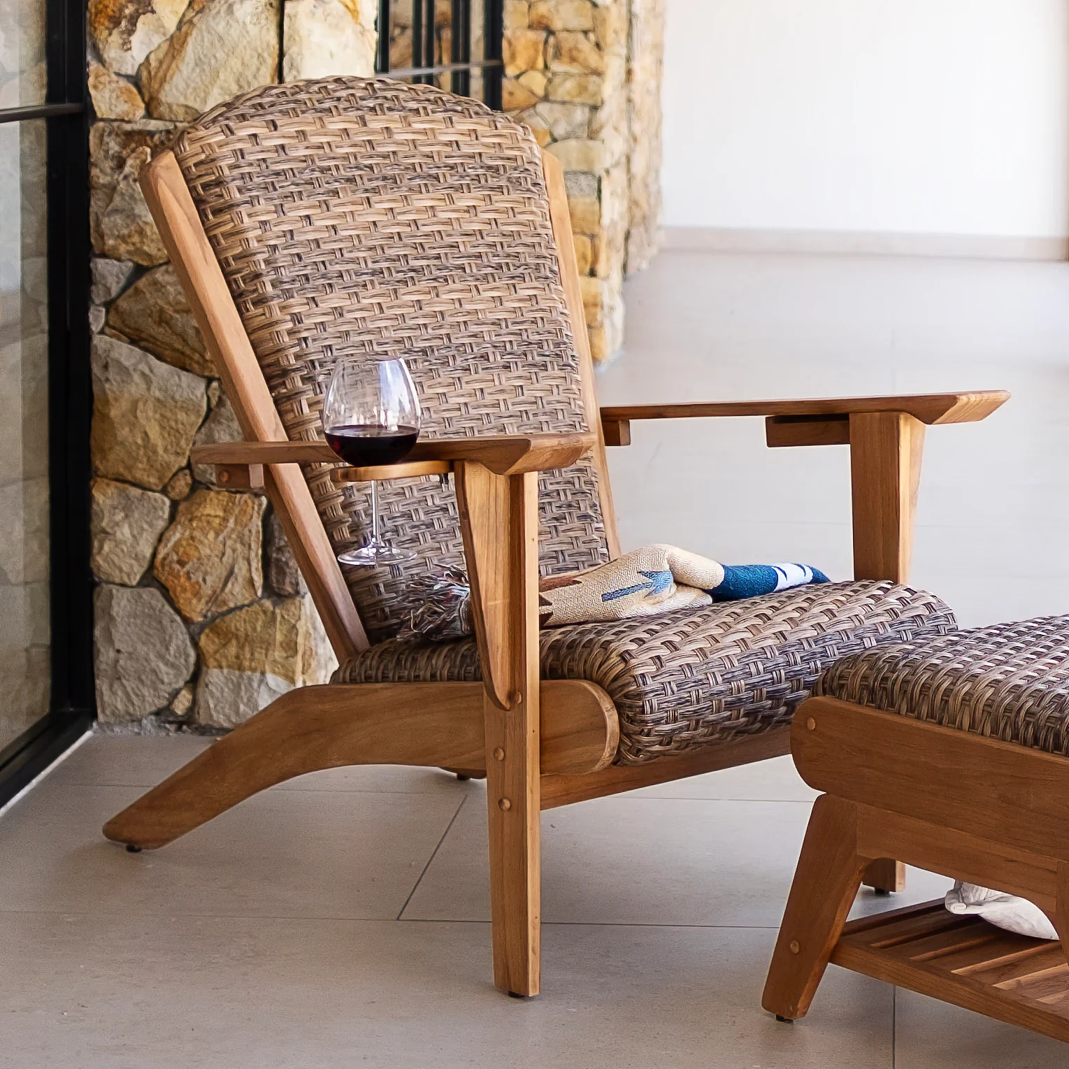 Camden Teak Porch Adirondack Chair with Padded Woven Seat – FREE Furniture Cover - Image 9