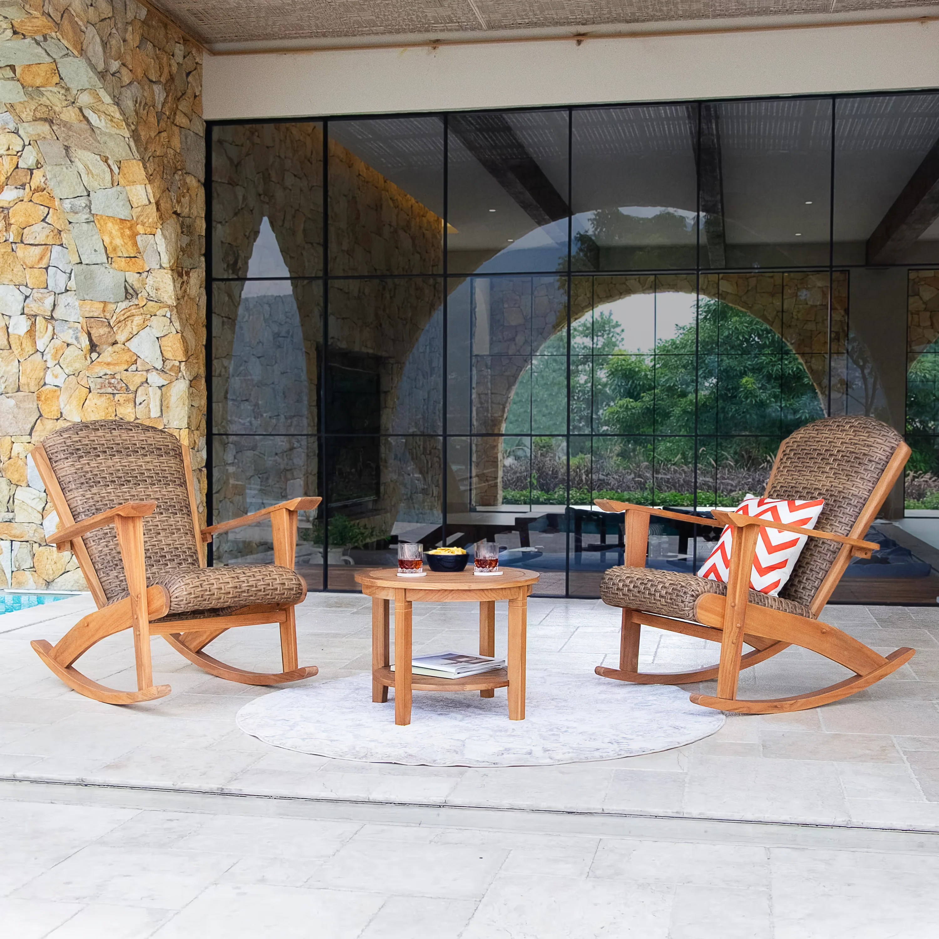 Camden Teak Porch Rocking Chair with Padded Woven Seat - Image 2