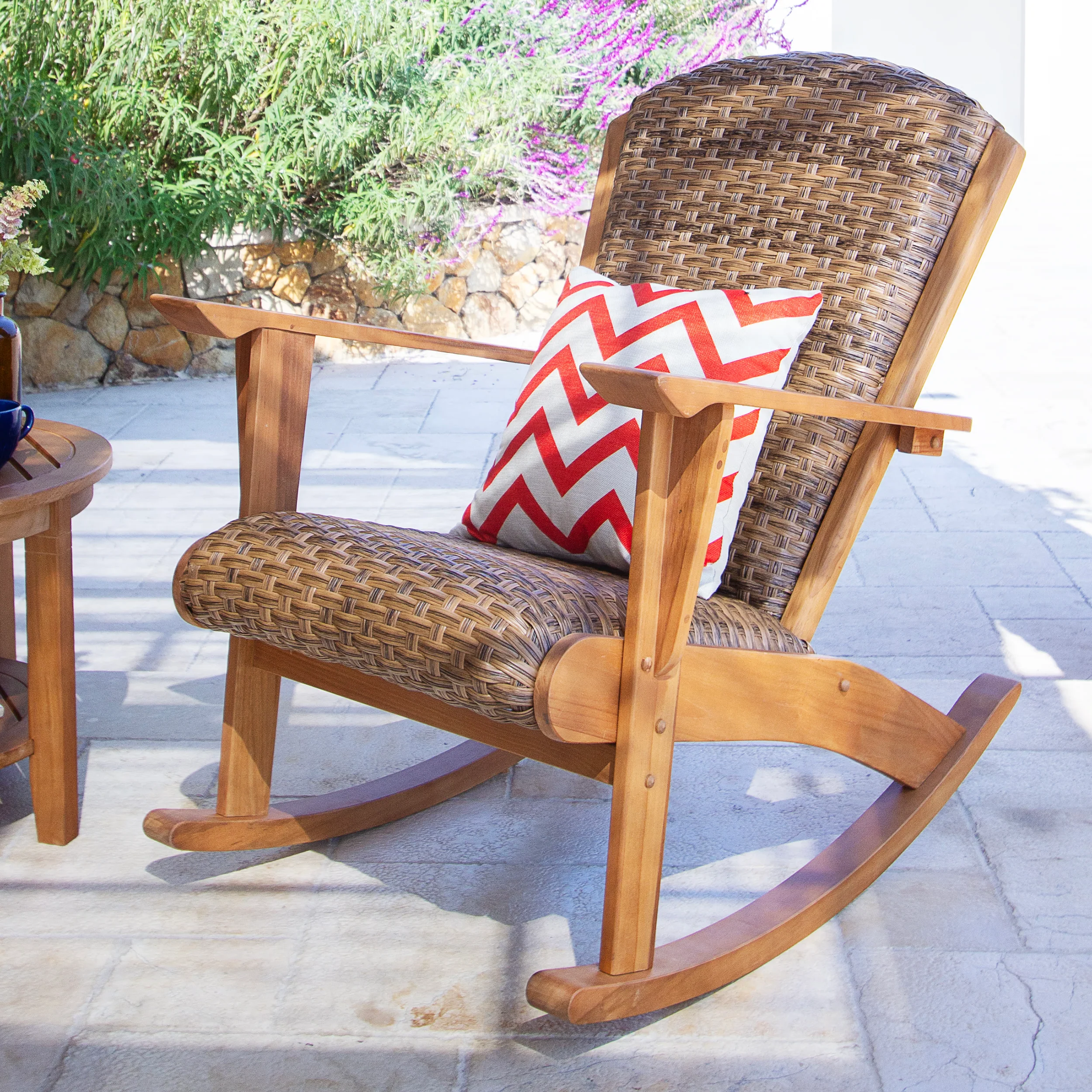 Camden Teak Porch Rocking Chair with Padded Woven Seat - Image 4