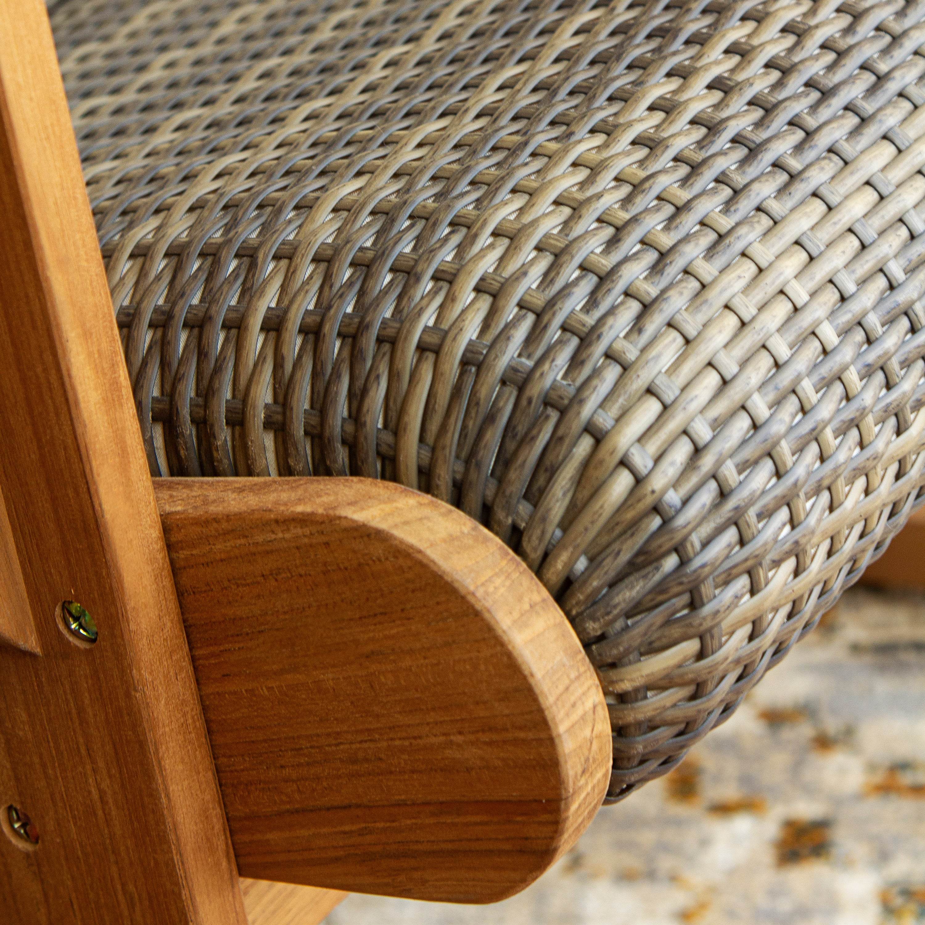 Camden Teak Wood 3 Piece Outdoor Rocker Conversation Set with Padded Woven Seat - Image 13