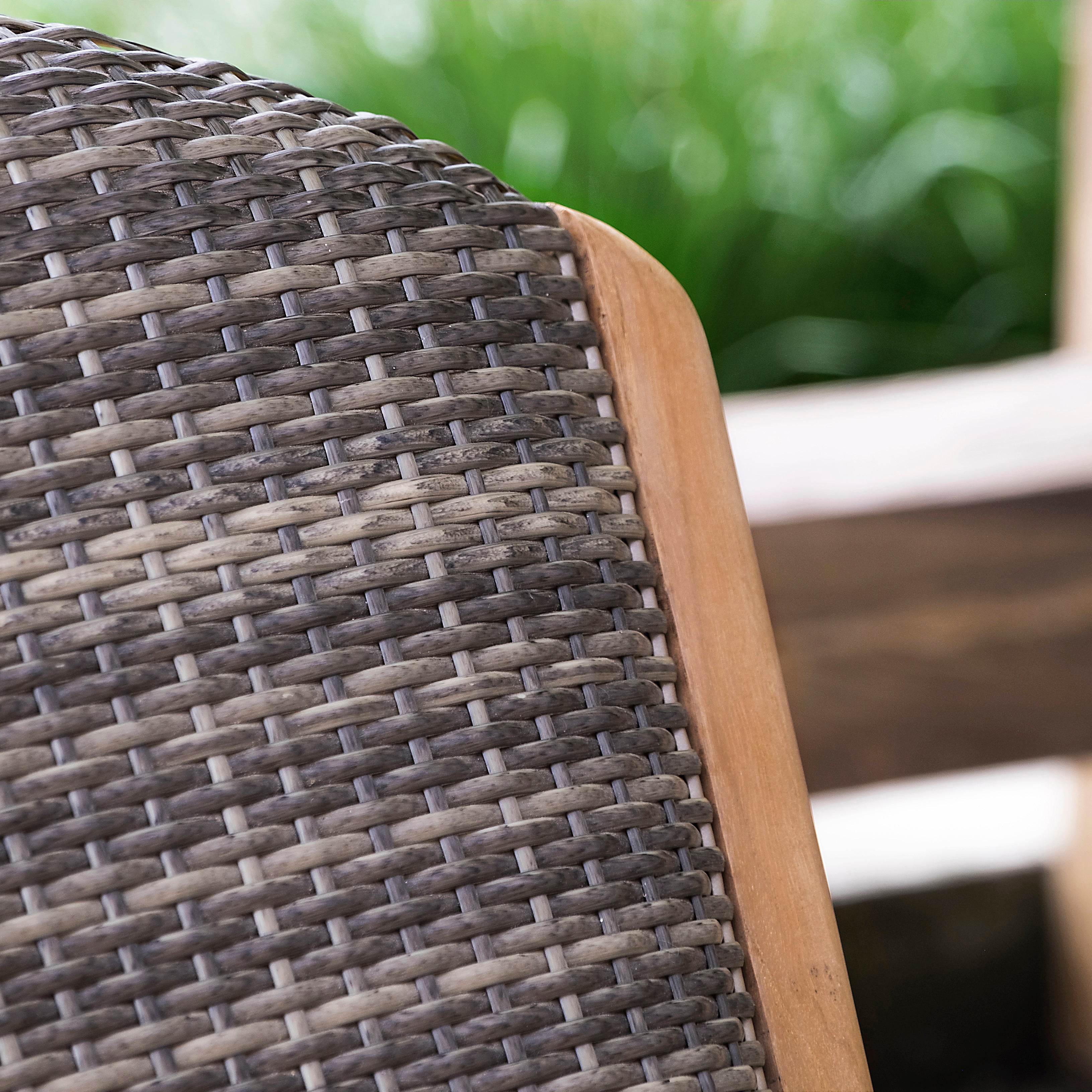 Camden Teak Wood 3 Piece Outdoor Rocker Conversation Set with Padded Woven Seat - Image 14