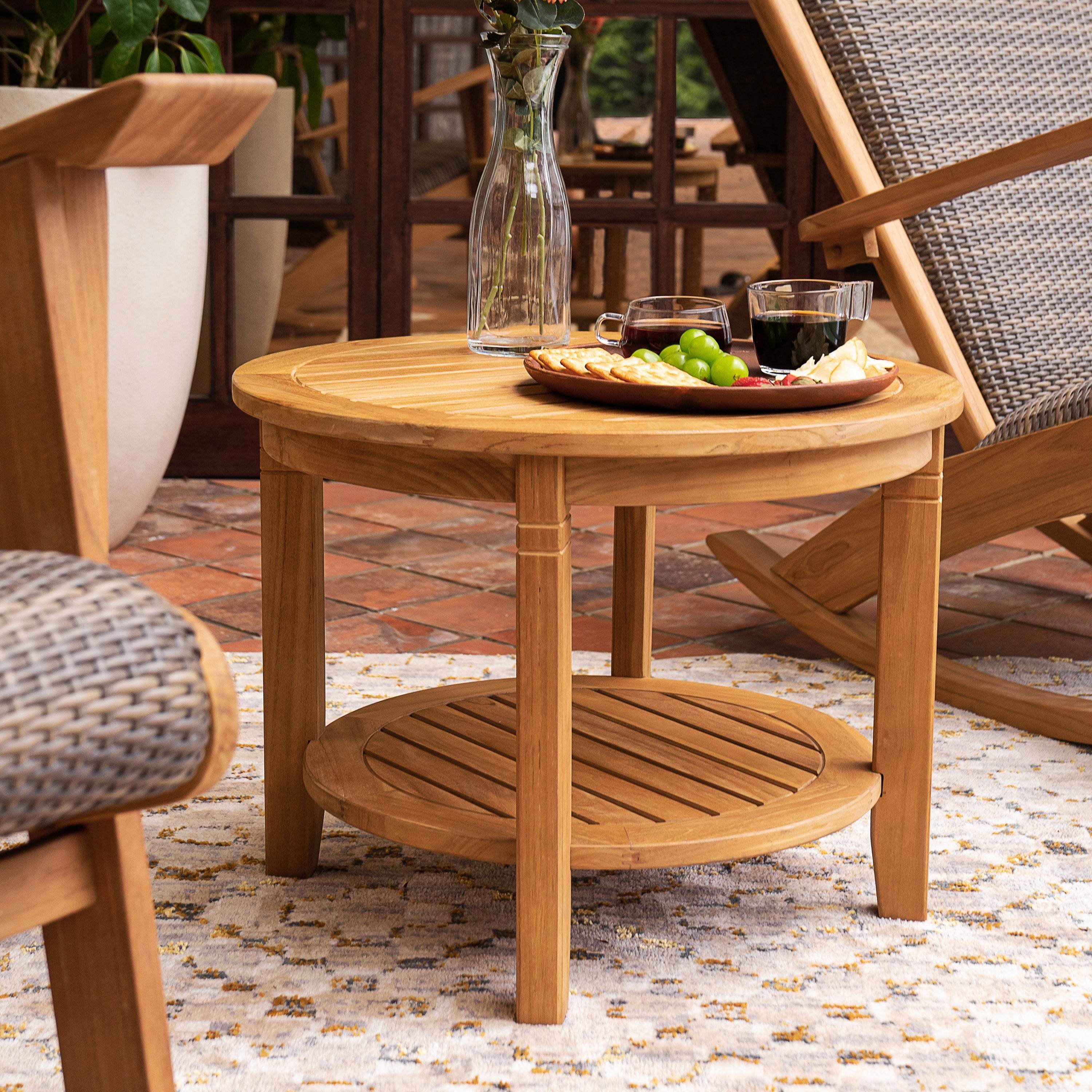Camden Teak Wood 3 Piece Outdoor Rocker Conversation Set with Padded Woven Seat - Image 7