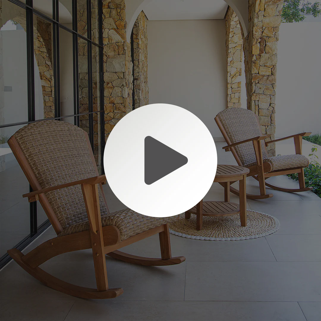 Camden Teak Wood 3 Piece Patio Rocker Conversation Set with Padded Woven Seat - Image 5